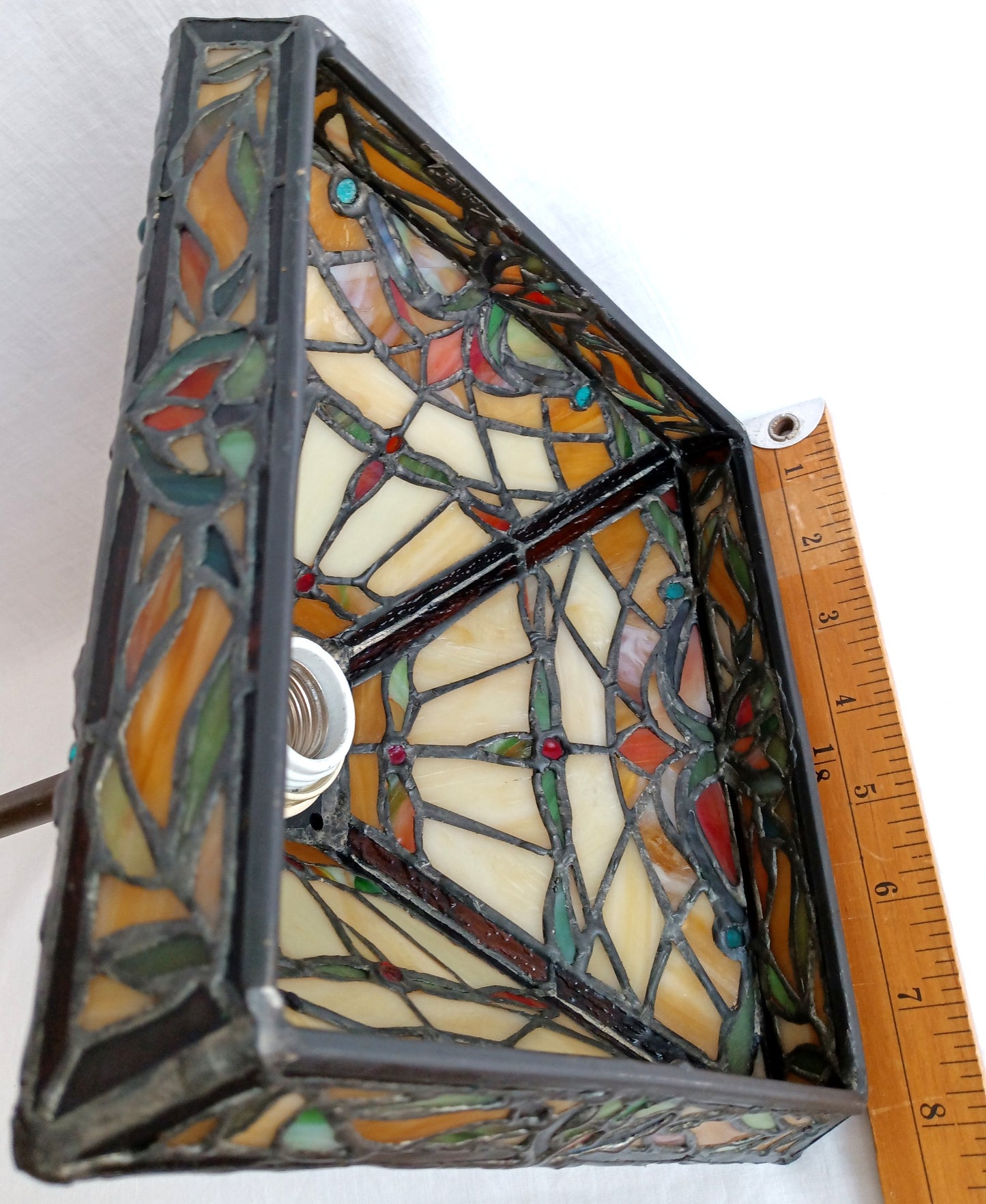 Vintage Mini Pendant Kichler K-65129 Tiffany Style-Stained Glass Slag Lampshade Canopy Retro Ceiling Hanging Lamp Fixture 26” Tall