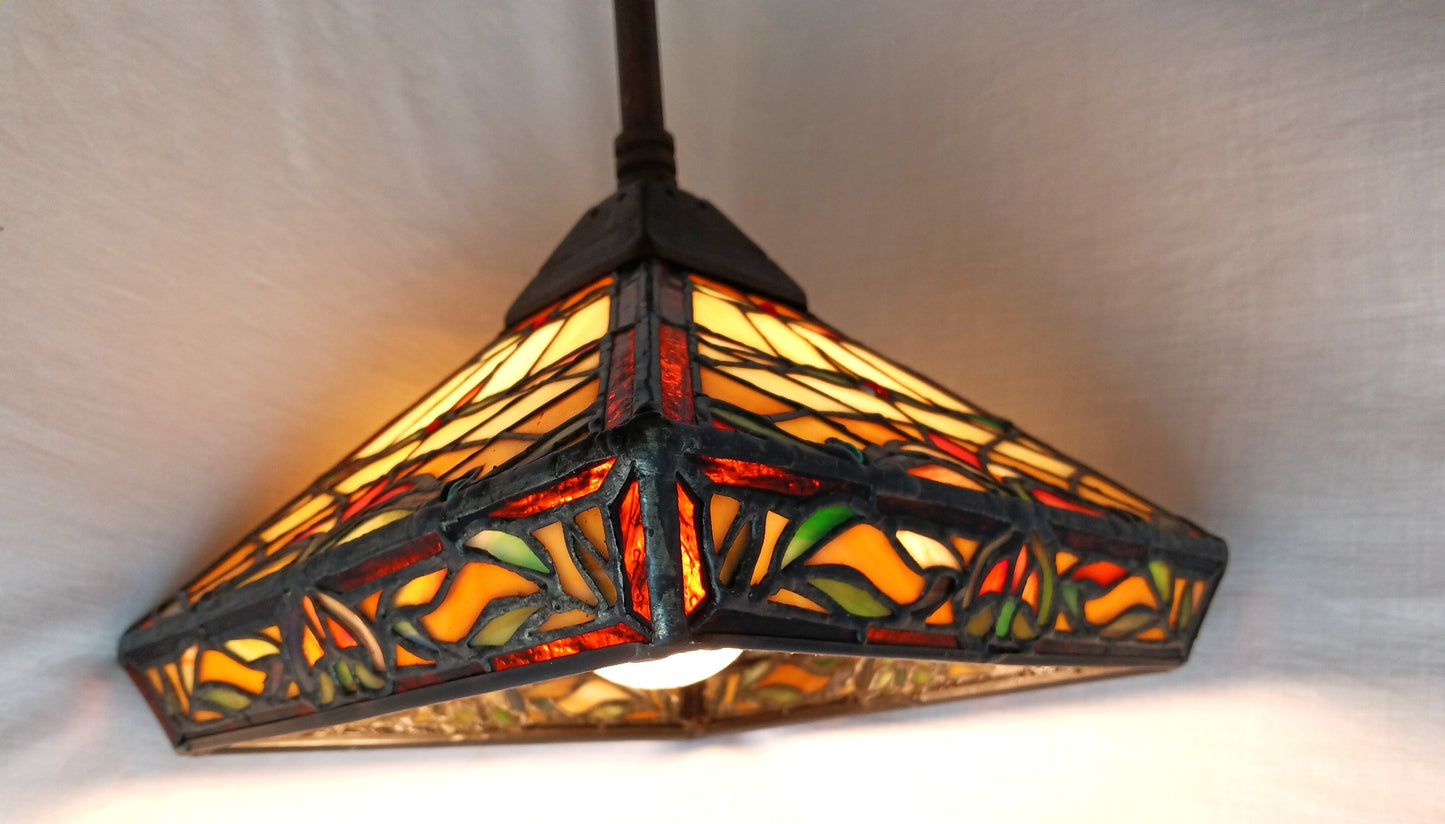 Vintage Mini Pendant Kichler K-65129 Tiffany Style-Stained Glass Slag Lampshade Canopy Retro Ceiling Hanging Lamp Fixture 26” Tall