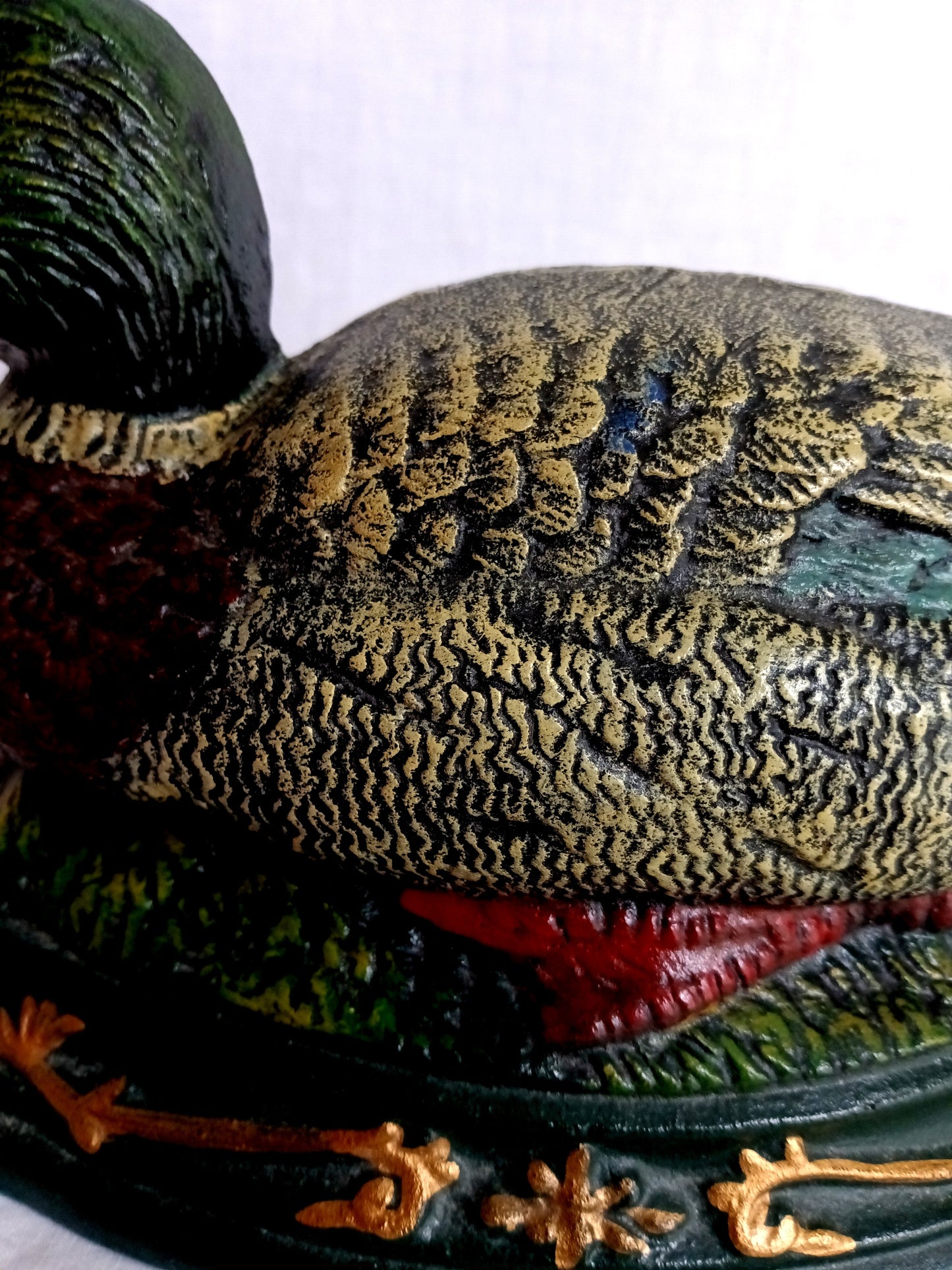 Vintage Cast Iron Hand Painted Mallard Duck Shaped Door Stop Bookend Colorful Metalware Cabin Man Cave Farmhouse Kitchen Décor