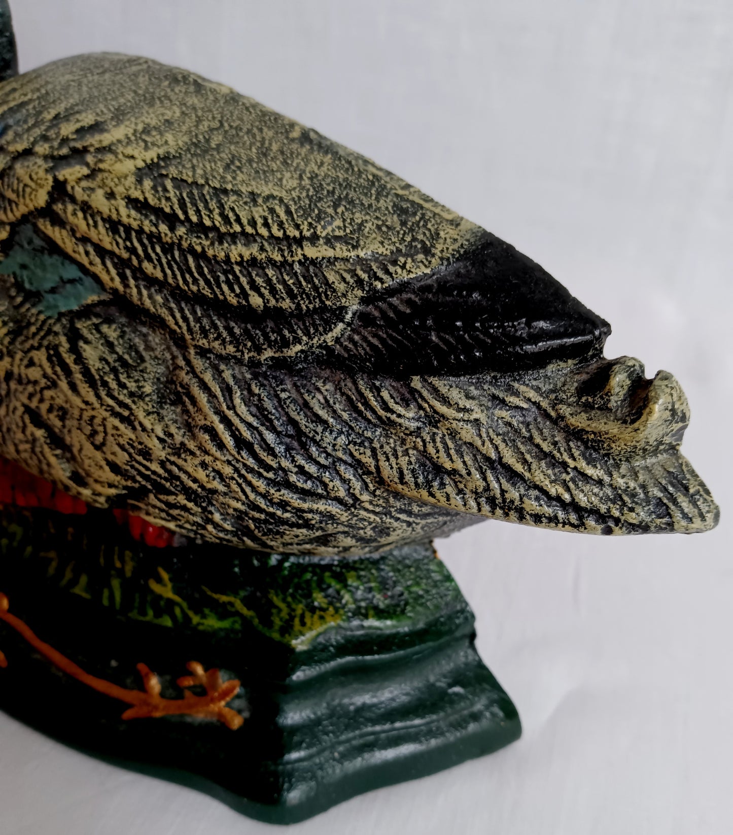 Vintage Cast Iron Hand Painted Mallard Duck Shaped Door Stop Bookend Colorful Metalware Cabin Man Cave Farmhouse Kitchen Décor