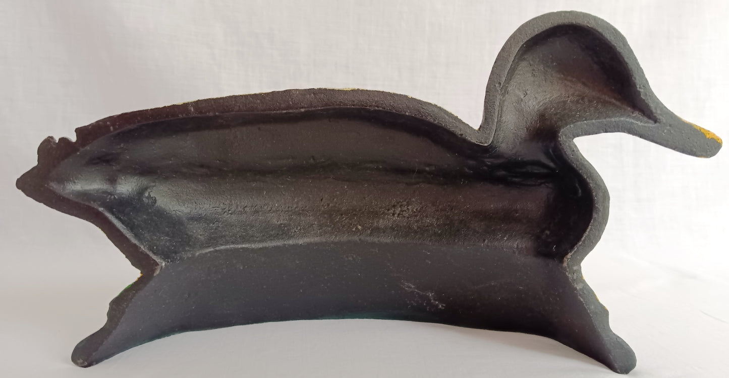 Vintage Cast Iron Hand Painted Mallard Duck Shaped Door Stop Bookend Colorful Metalware Cabin Man Cave Farmhouse Kitchen Décor