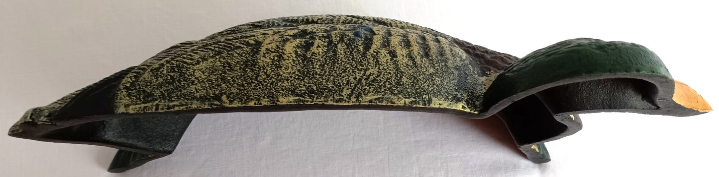 Vintage Cast Iron Hand Painted Mallard Duck Shaped Door Stop Bookend Colorful Metalware Cabin Man Cave Farmhouse Kitchen Décor