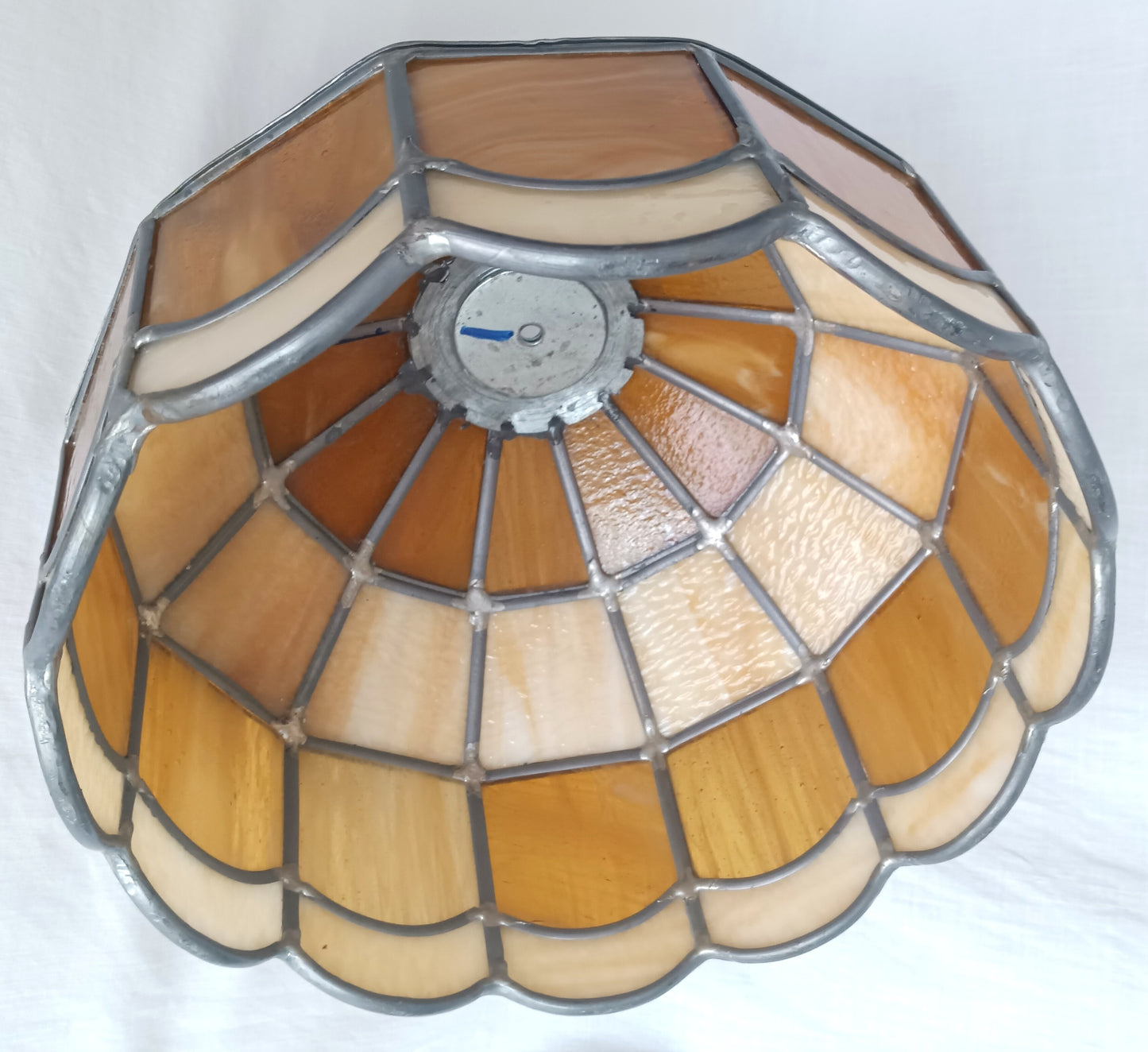 VTG Handcrafted Lampshade Tiffany Style Leaded Slag Glass Ivory Amber Dome Shape Replacement Shade Ceiling Lamp Pendant 10" Across