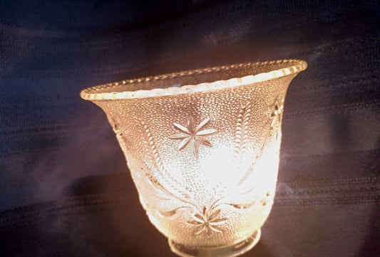 Vintage Replacement Lampshade Textured Pressed Glass Clear Flower Design Light Shade Sconce Light Cover Scalloped Top Bell Shape 2.25 Fitter