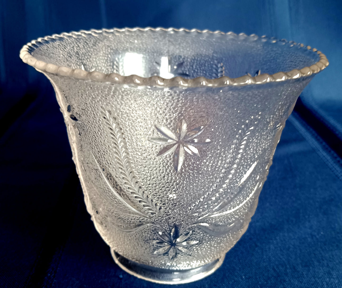 Vintage Replacement Lampshade Textured Pressed Glass Clear Flower Design Light Shade Sconce Light Cover Scalloped Top Bell Shape 2.25 Fitter