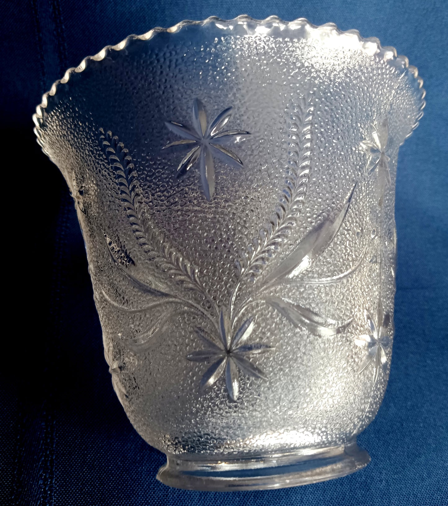 Vintage Replacement Lampshade Textured Pressed Glass Clear Flower Design Light Shade Sconce Light Cover Scalloped Top Bell Shape 2.25 Fitter