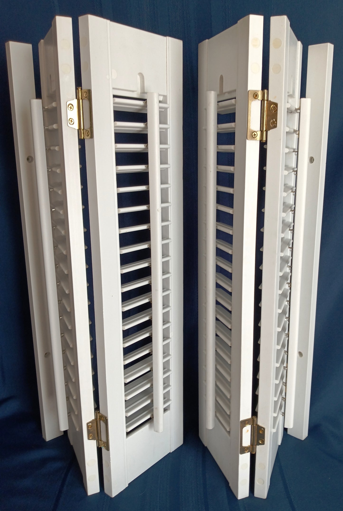 Vintage Plantation Style White Pair Shutters Bi-fold Panels Connected Hinges Interior Louvered Window Faux Wood 26 1/2" W x 24" H-NOS