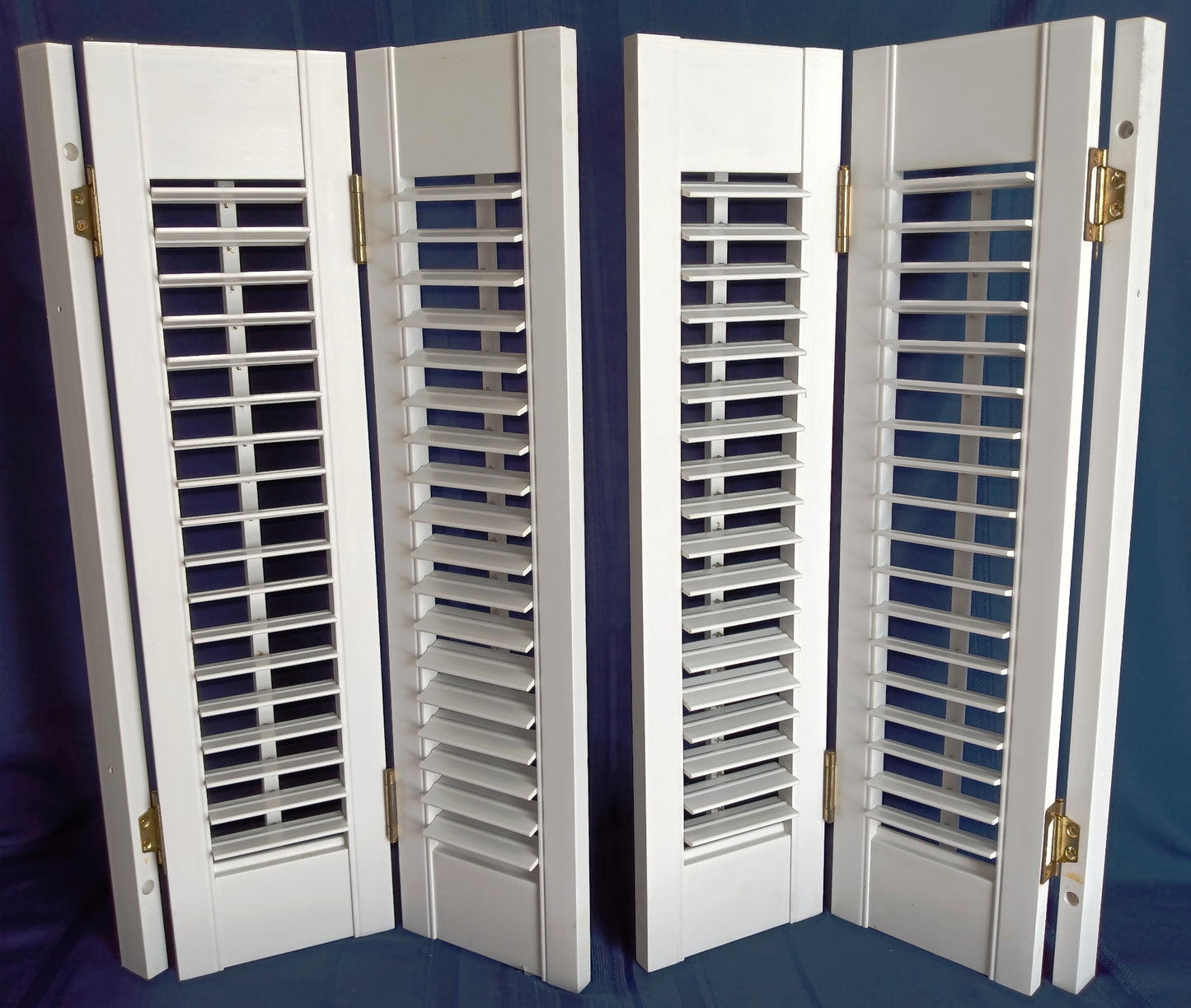 Vintage Plantation Style White Pair Shutters Bi-fold Panels Connected Hinges Interior Louvered Window Faux Wood 26 1/2" W x 24" H-NOS