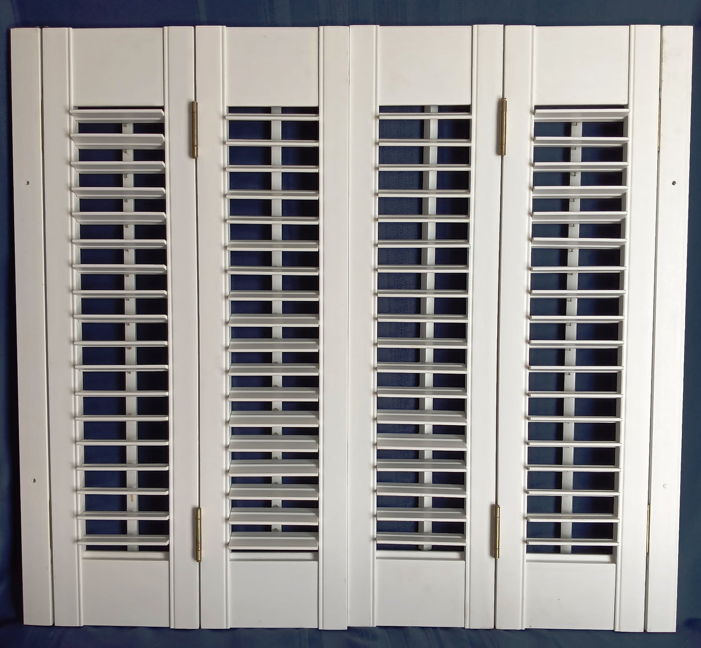 Vintage Plantation Style White Pair Shutters Bi-fold Panels Connected Hinges Interior Louvered Window Faux Wood 26 1/2" W x 24" H-NOS