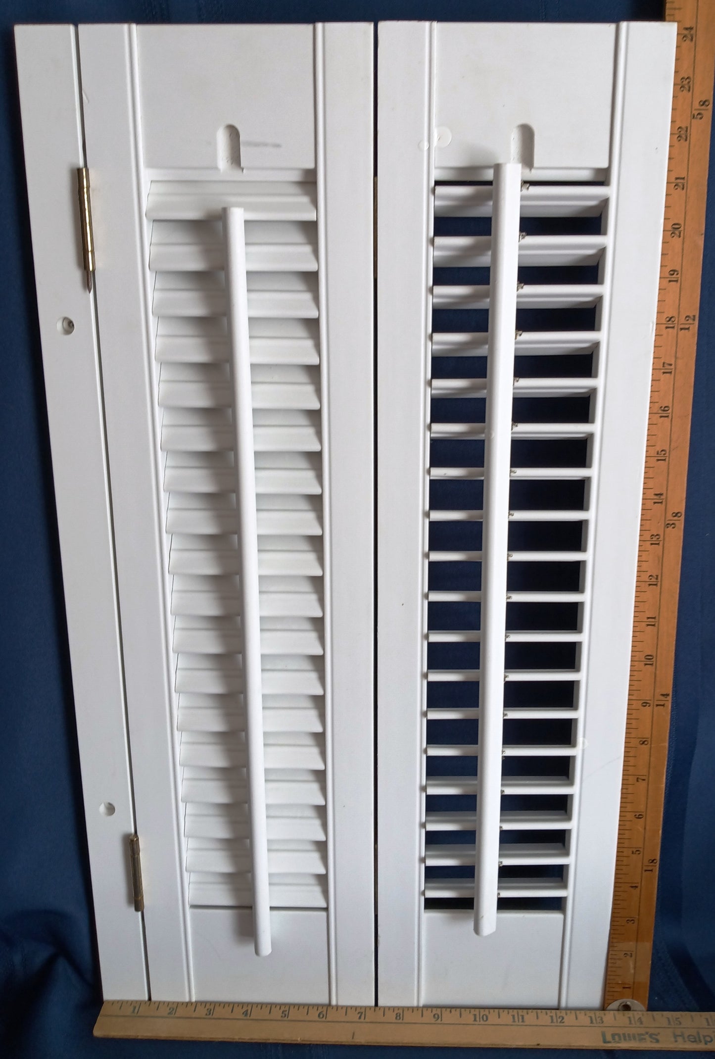 Vintage Plantation Style White Pair Shutters Bi-fold Panels Connected Hinges Interior Louvered Window Faux Wood 26 1/2" W x 24" H-NOS
