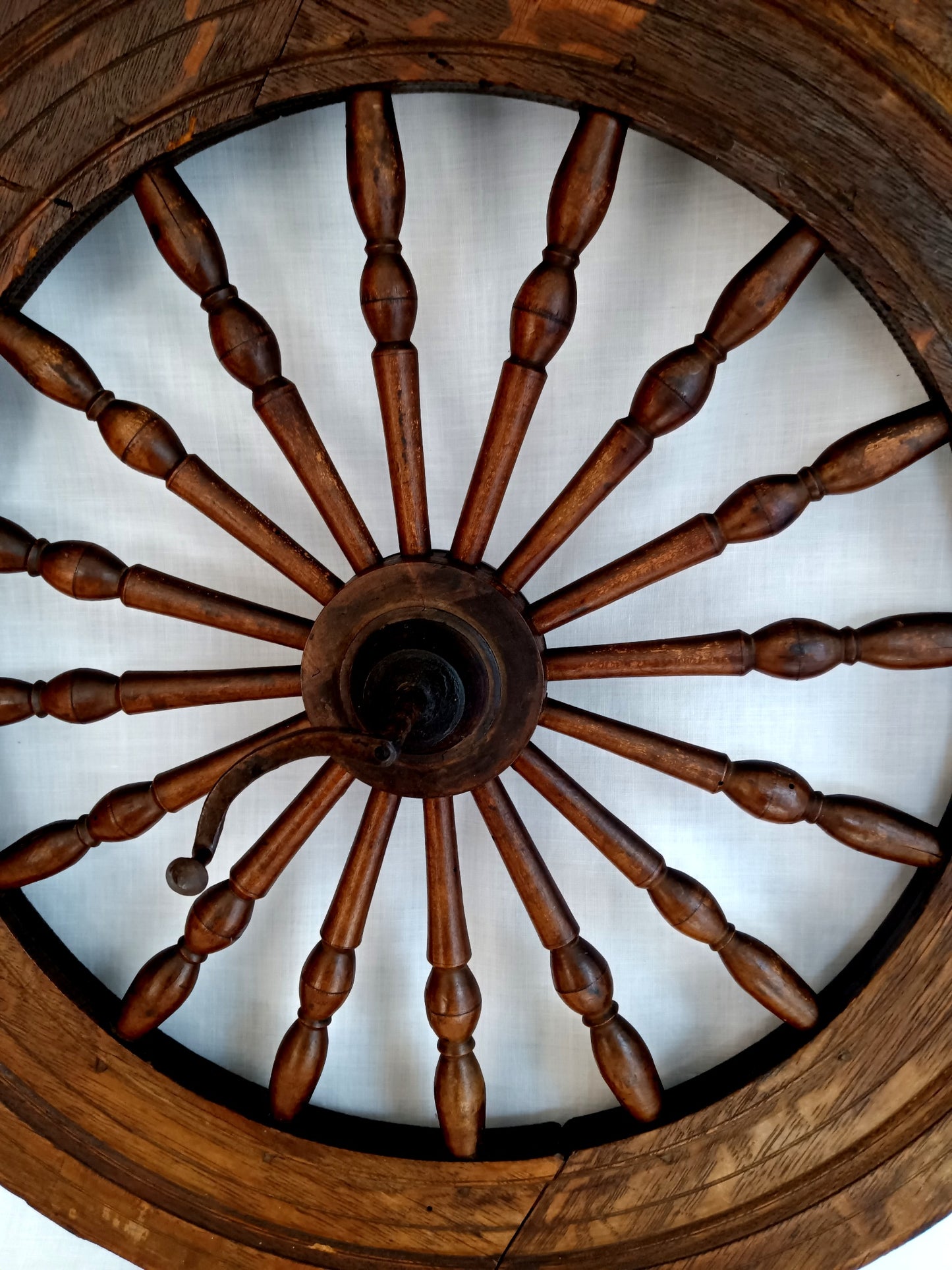 Antique Saxony Spinning Fly Wheel w/Metal Fittings 16 Spokes Folk Art Primitive Restoration or Rustic Cabin Home Décor (Wheel Only)-1920's