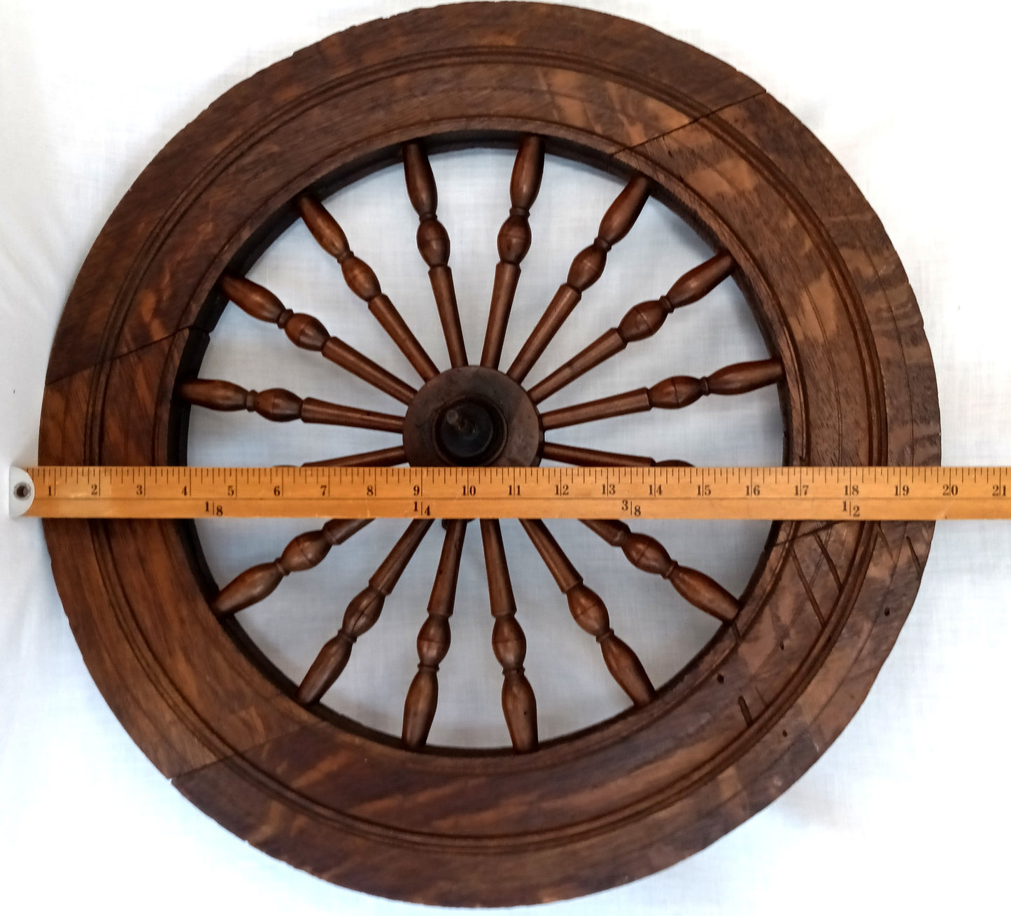 Antique Saxony Spinning Fly Wheel w/Metal Fittings 16 Spokes Folk Art Primitive Restoration or Rustic Cabin Home Décor (Wheel Only)-1920's
