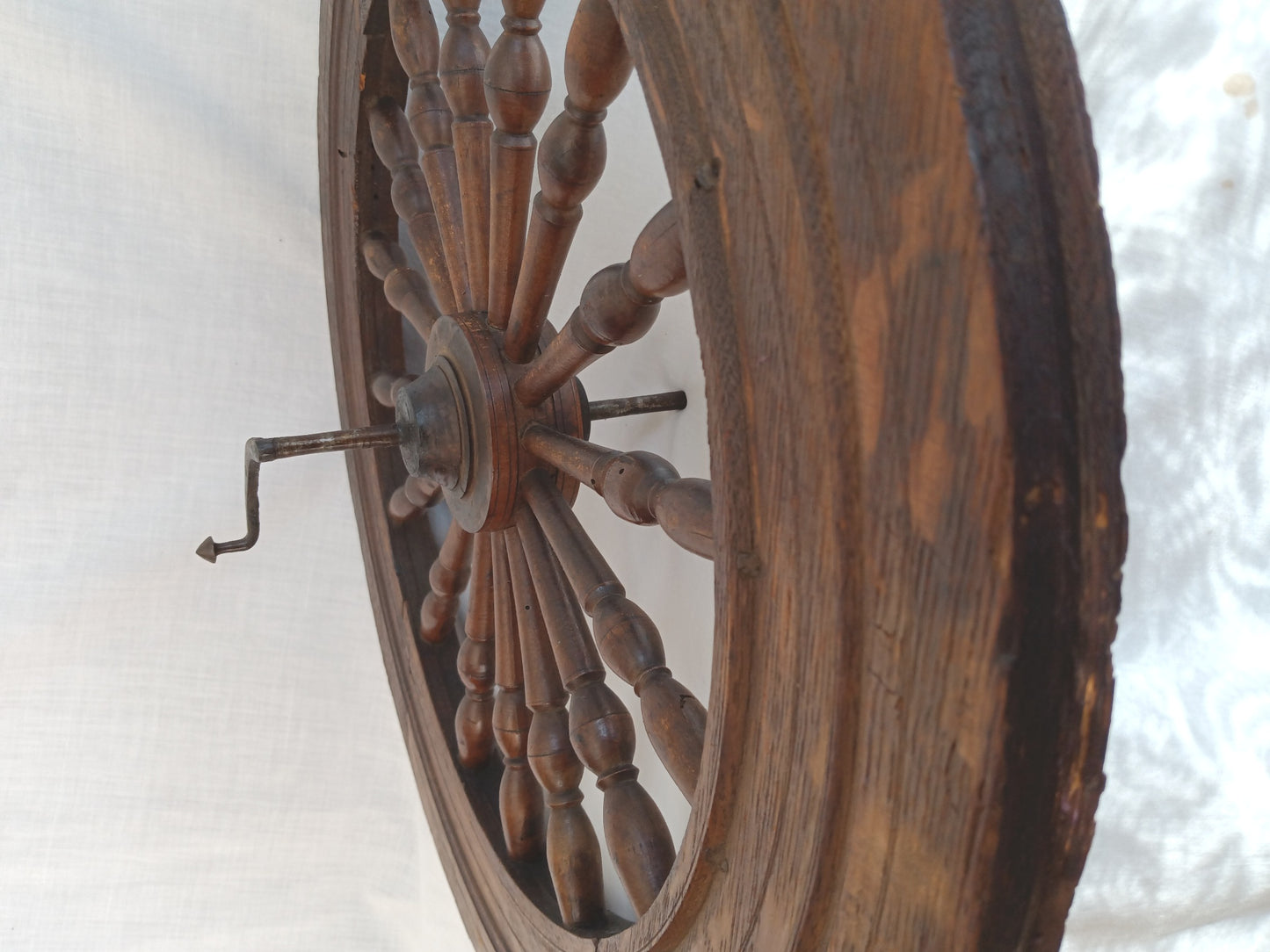 Antique Saxony Spinning Fly Wheel w/Metal Fittings 16 Spokes Folk Art Primitive Restoration or Rustic Cabin Home Décor (Wheel Only)-1920's