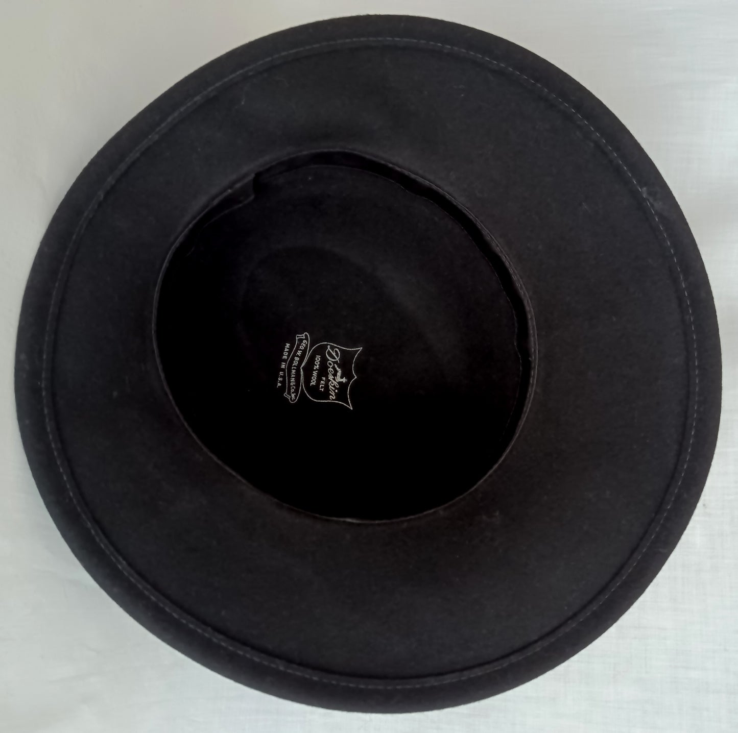 Vintage Doeskin Felt Black Hat 100% Wool Black Grosgrain Bow Feathers Ribbon Unlined Cotton Sweatband Ladies Small Size Hat - Made in USA