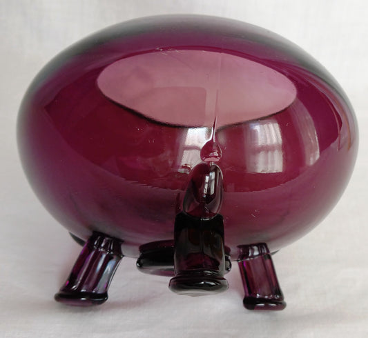Vintage Viking Glass Round Footed Bowl Flower Small Vase Dark Amethyst Purple Color Glass-Art Glass