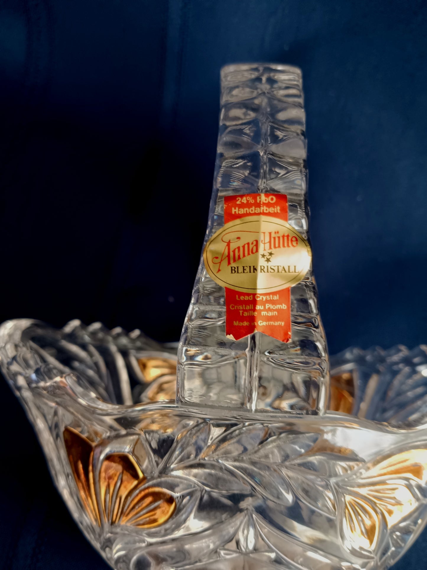 Vintage Anna Hutte Bleikristall 24% Lead Crystal Basket Bowl Candy Dish Mint Condition-Made in Germany