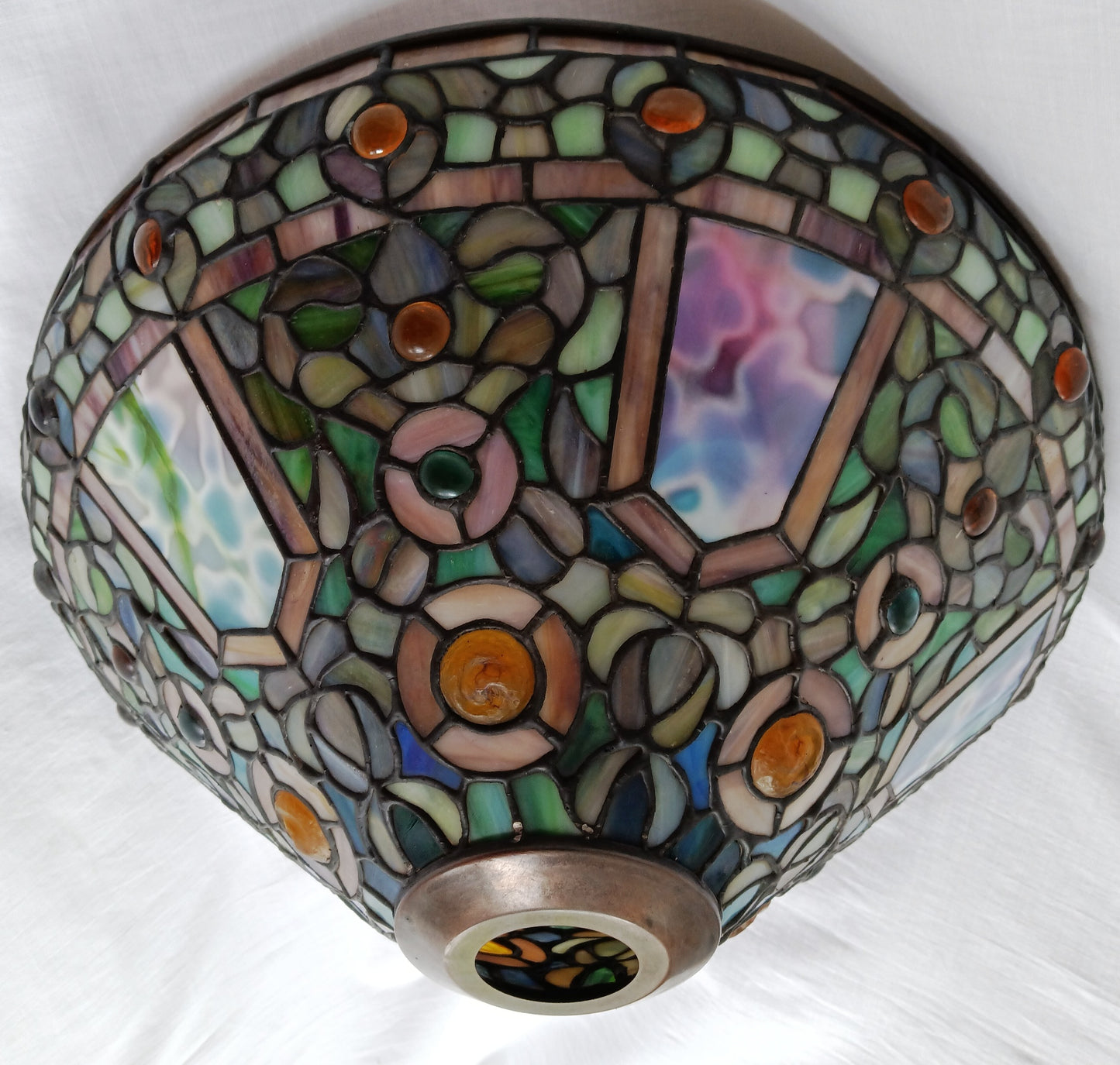 Vintage Tiffany Style Quoizel Collectible Table Floor Pendant Lampshade Slag-Stained Glass Replacement Globe 14” D