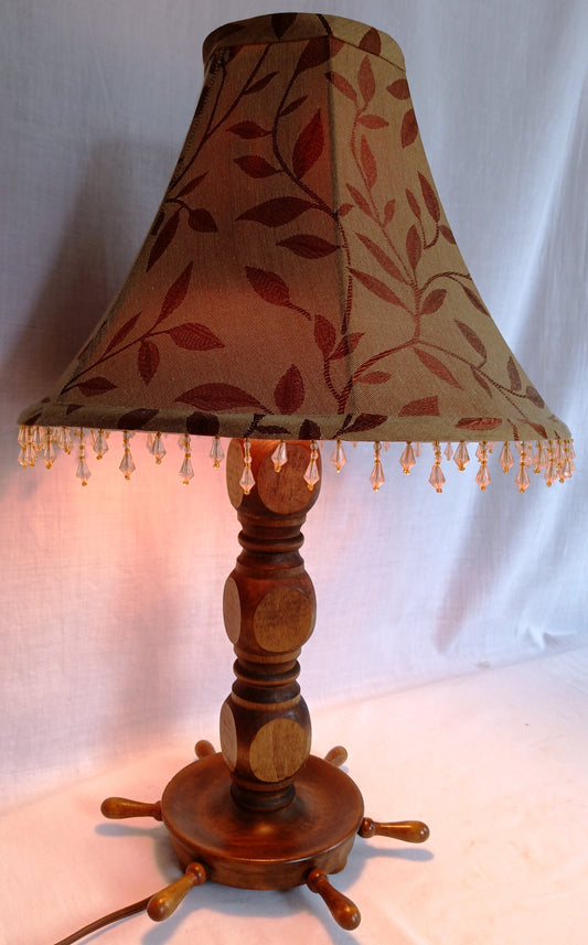 Vintage Folk Art Nautical Ship Wheel Table Lamp Stacked Turned Solid Wood Column Footed Base Nautical Coastal Decor