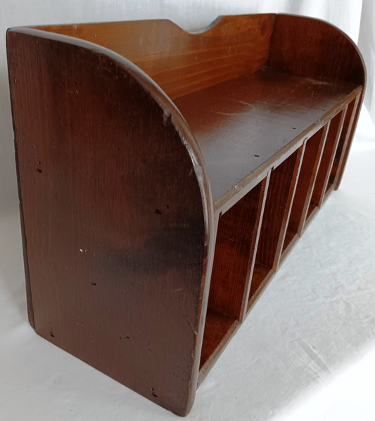 Vintage Mid-Century Modern Wooden Wall Mounted or Freestanding Organizer 5 Vertical Compartments CD Storage Spice Rack Curio Shelf