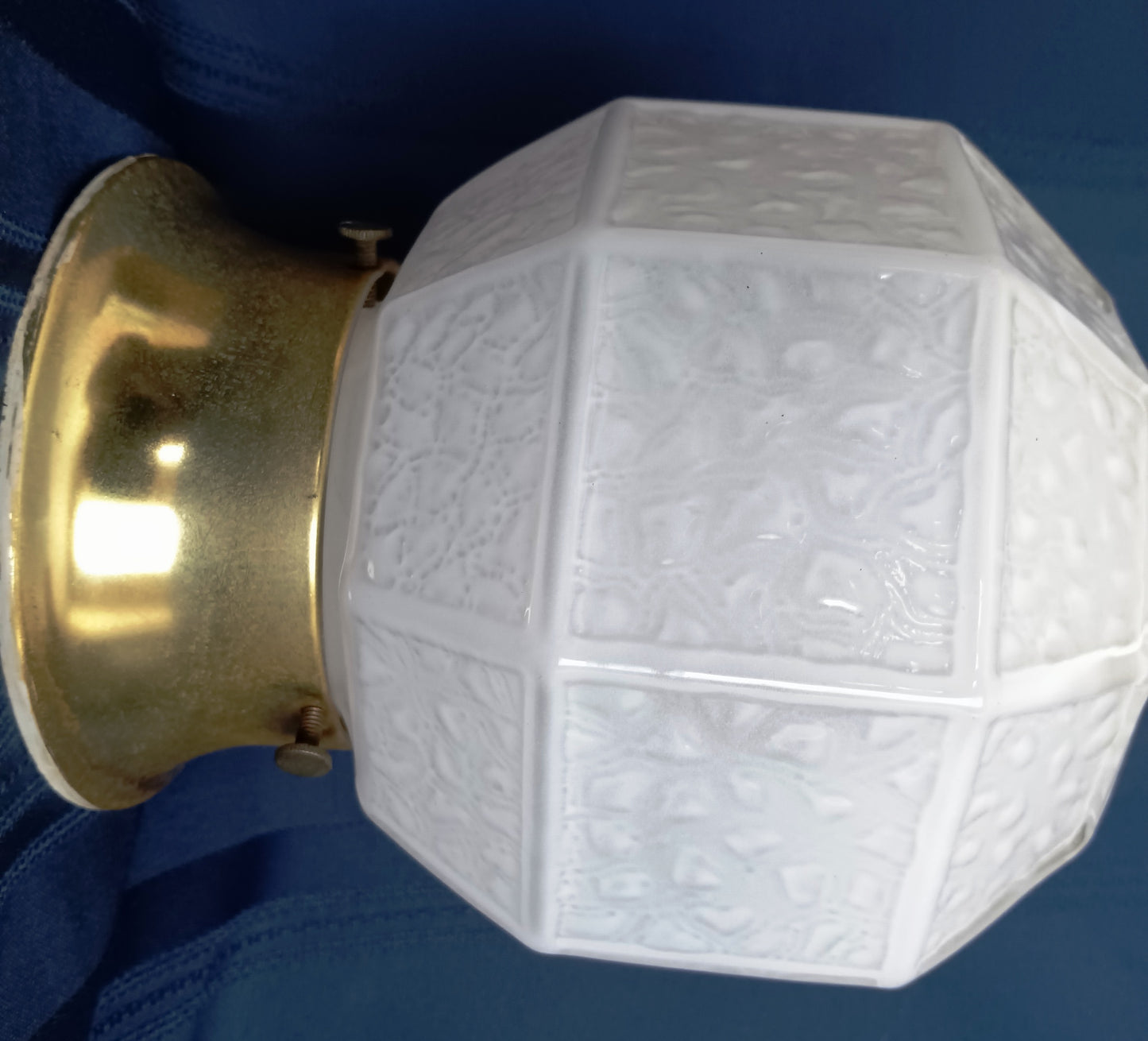 Vintage Art Deco MCM Flush Mount Ceiling Sconce Wall Light Fixture Textured Geometric Design Milk Glass Globe Retro Lighting