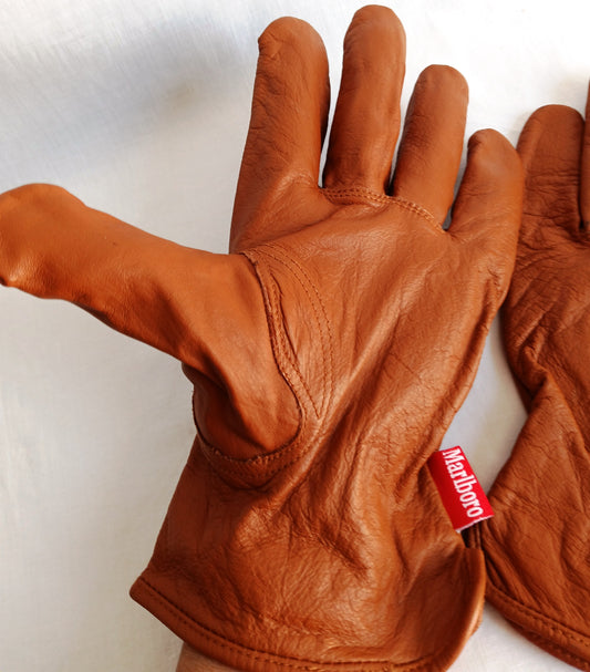 Vintage Marlboro Leather Gloves Cognac Color L-XL Size -NOS