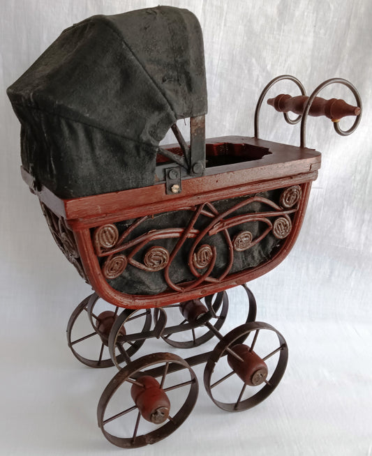 Vintage Miniature Baby Doll Pram Carriage Stroller Buggy Collectible Toy Shabby Chic French Decor