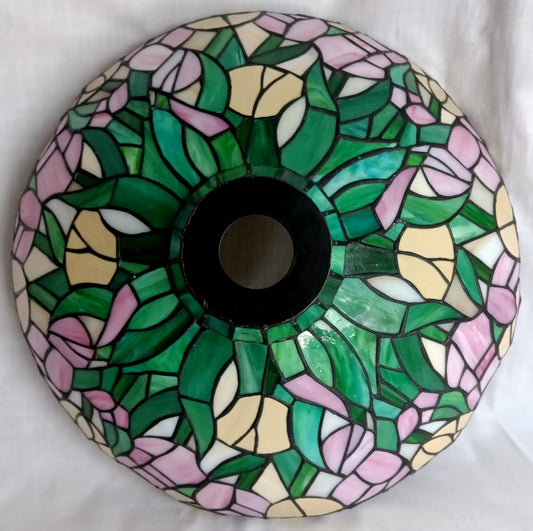 Vintage Tiffany Style-Stained Slag Glass Lampshade Floral Design Pendant Floor Table Lamp Replacement DIY Lighting Project 15” D