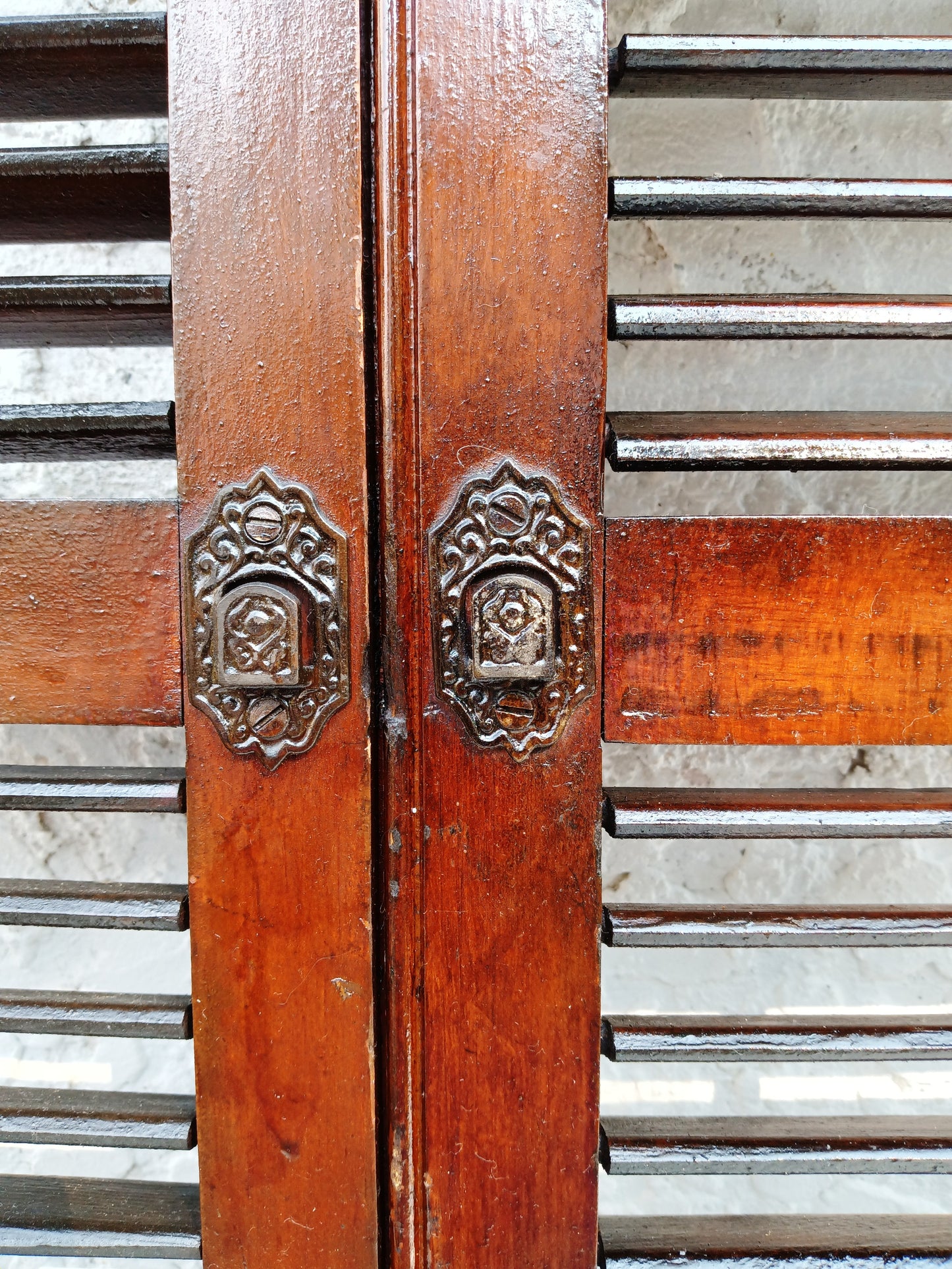 Antique Old Reclaimed Salvaged SOLID Wood Wooden Interior Window Pair Shutters 2 Panels Country Rustic Décor 22" W x 40 3/4” H