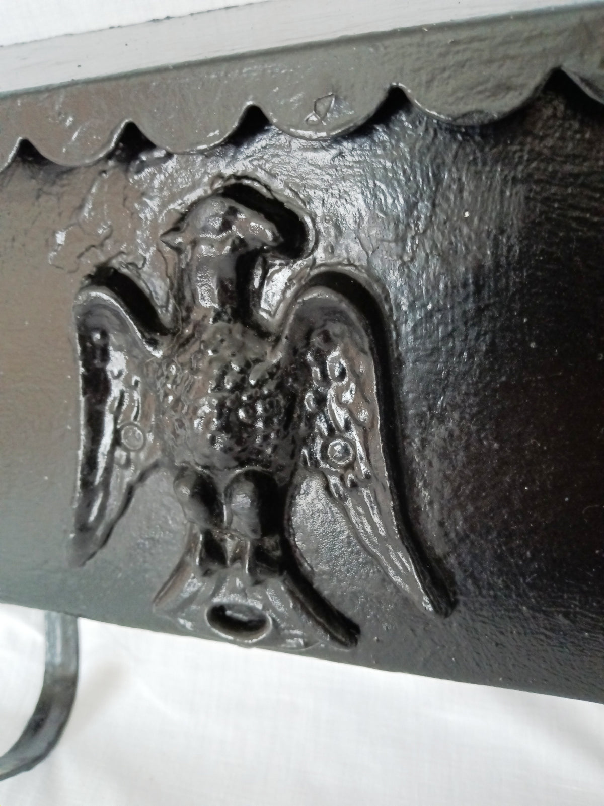 Vintage Wall Mounted Metal Mailbox Scalloped Lid Federal American Eagle Emblem Metal Curved Hooks Retro 12” Wide