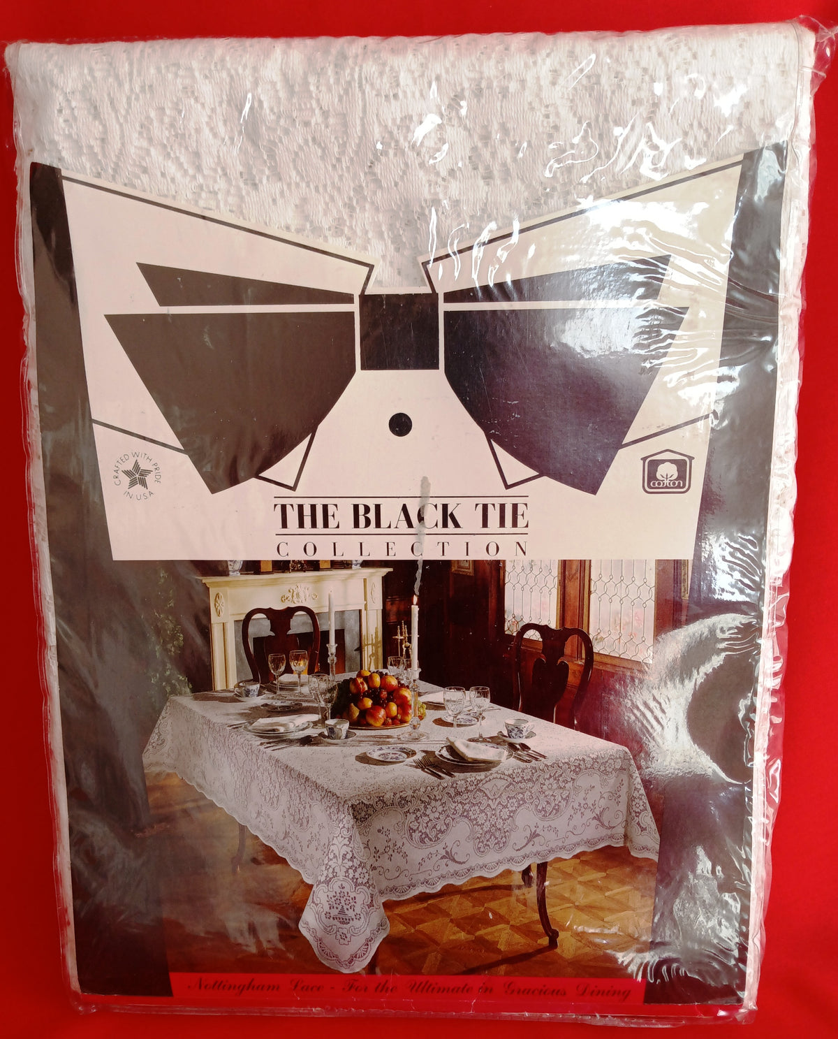 Vintage Nottingham Lace Royal Palace Oval White Cotton Floral Tablecloth The Black Tie Collection Perma Press Soil Release 70 x 90–NOS-NIB