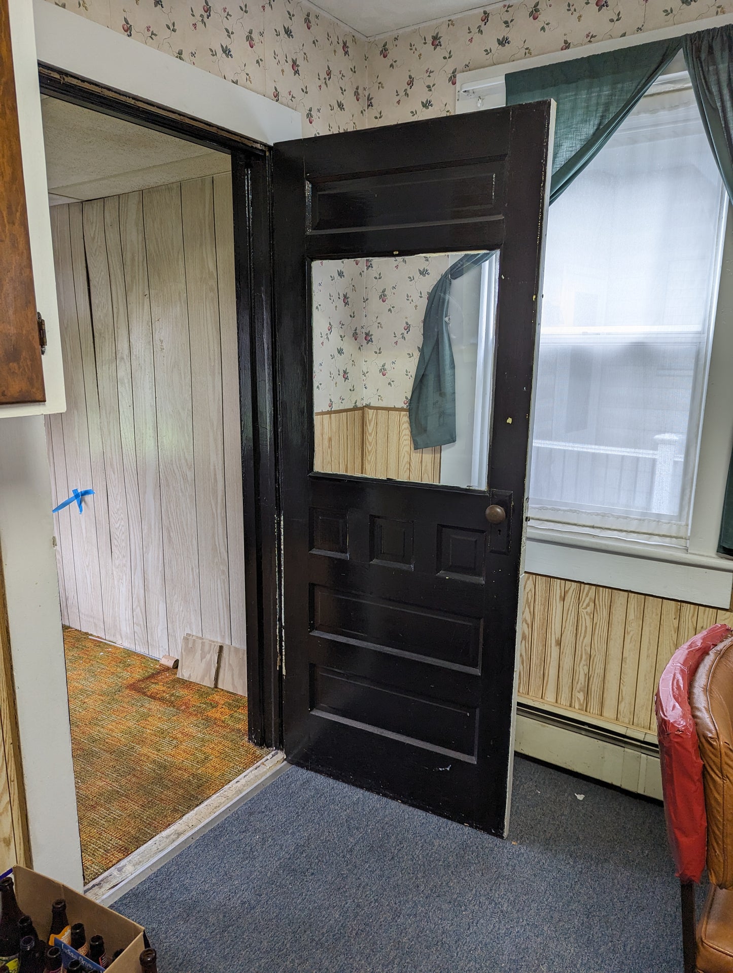 2 available 32"x79.5" Antique Vintage Old Reclaimed Victorian Salvaged SOLID Wood Wooden Entry Door 6 Raised Panels Wavy Glass