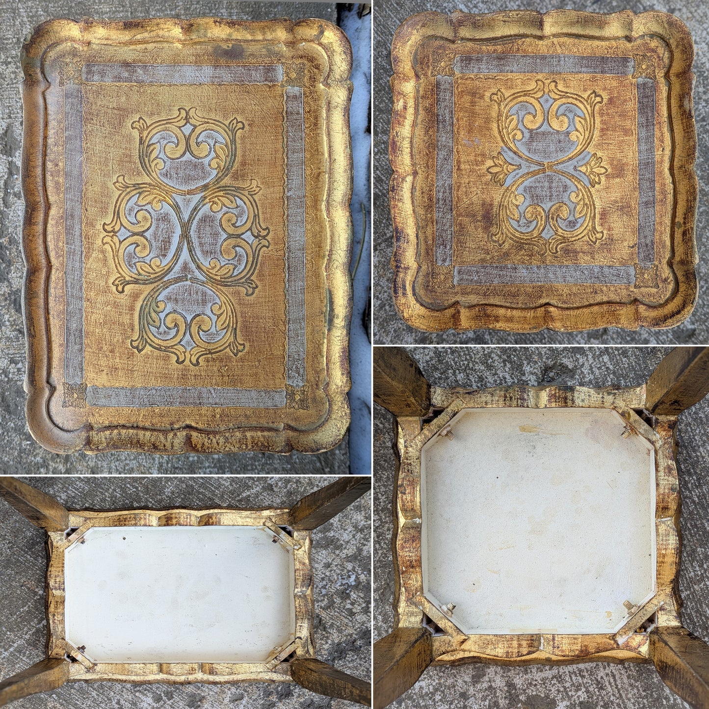 Pair Vintage Antique Old Solid Wood Wooden Gilted Square Nesting Nested Stacked Stackable Side Accent End Tables Stands Set