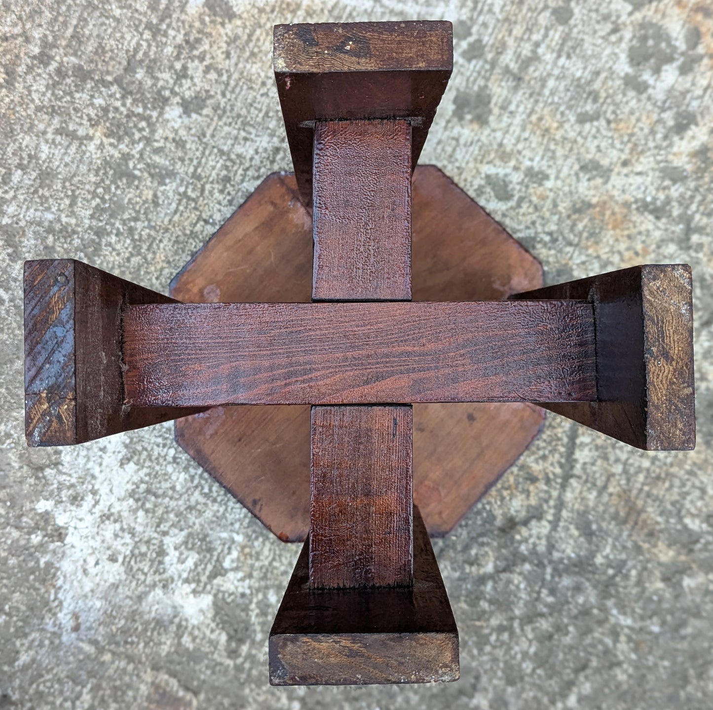 Antique Vintage Old Solid Cypress Wood Wooden Octagon Octagonal Lamp End Side Accent Table Plant Stand Stool Arts & Crafts Mission Style