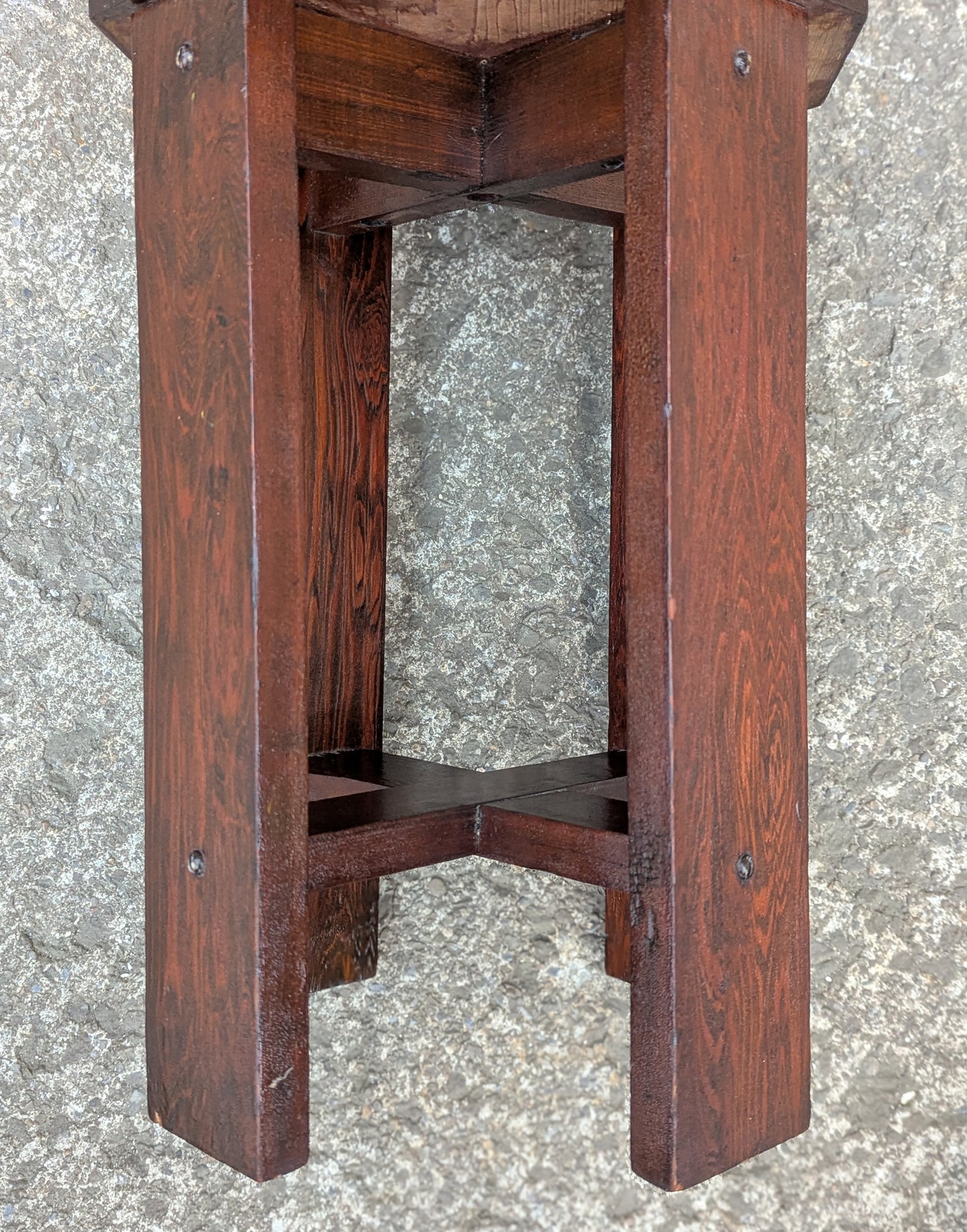 Antique Vintage Old Solid Cypress Wood Wooden Octagon Octagonal Lamp End Side Accent Table Plant Stand Stool Arts & Crafts Mission Style