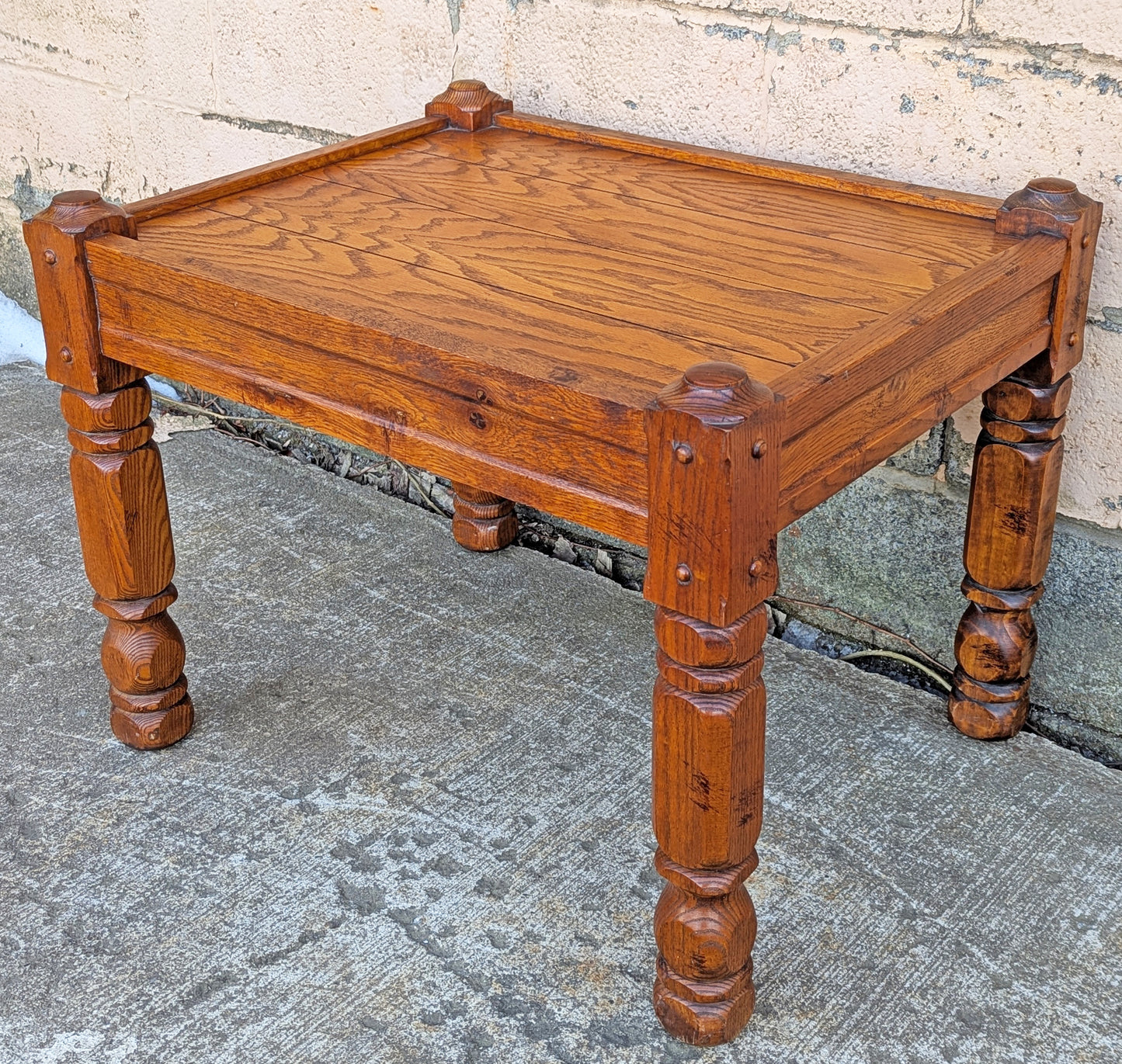 Vintage Solid Salvaged Reclaimed Wood Wooden Oak Side End Accent Lamp Sofa Shelf Coffee Table