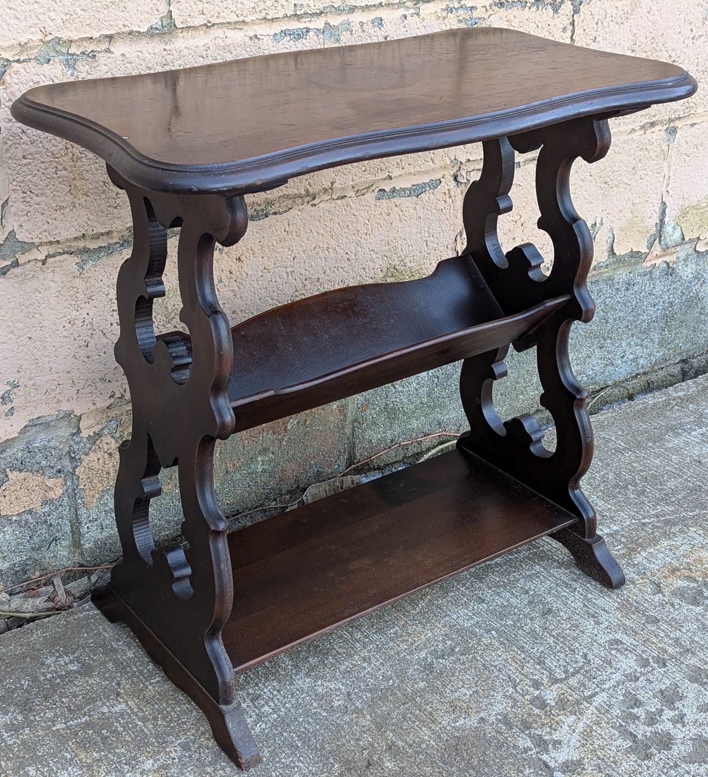 Antique Vintage Victorian Old Reclaimed Salvaged SOLID Walnut Wood Wooden Carved Side End Hall Accent Sofa Serpentine Gothic Table Stand