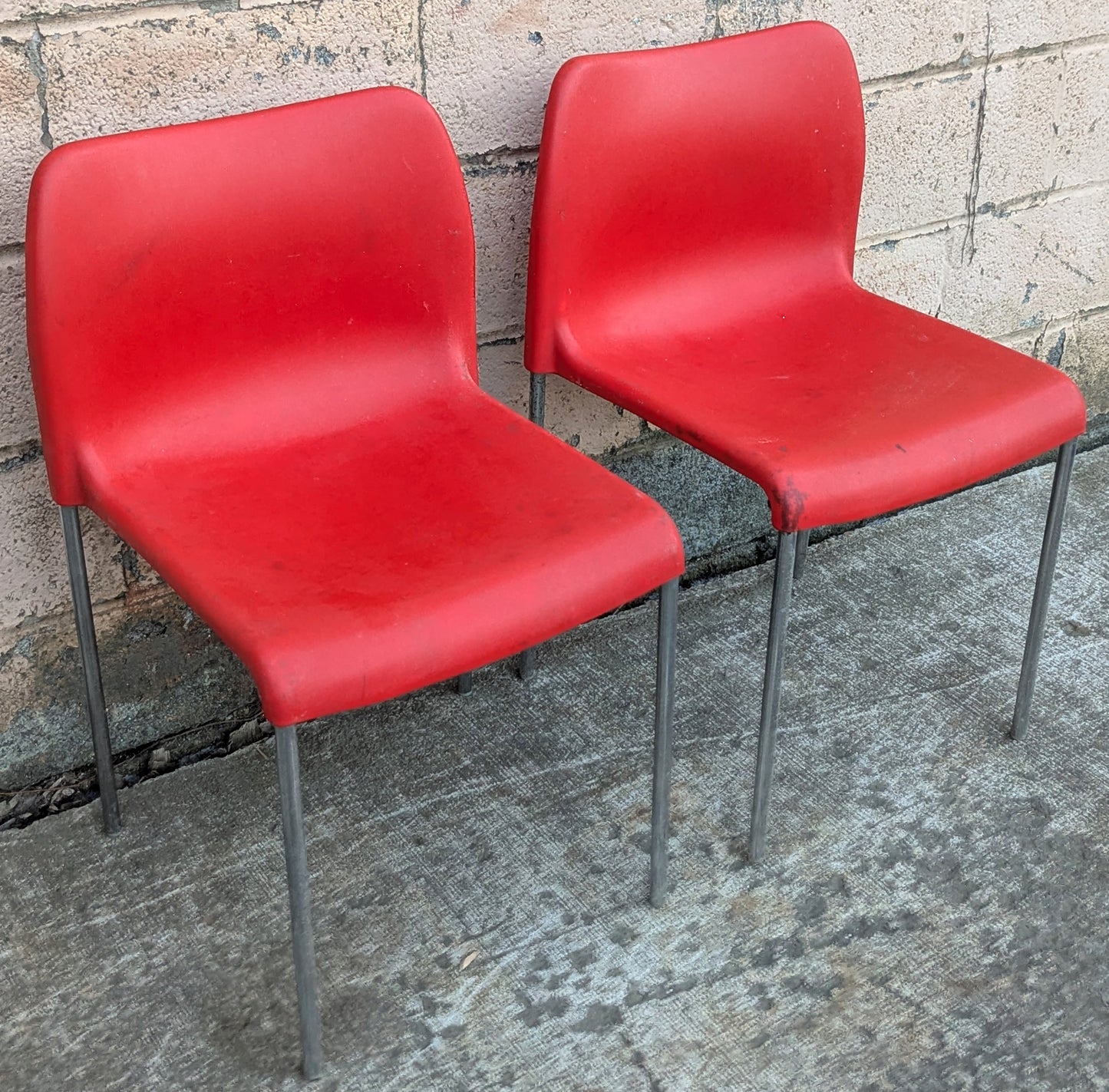 Pair of Vintage Old 1980's Kusch+ Co. Red Stackable Lounge Lobby Office School Seat Chairs
