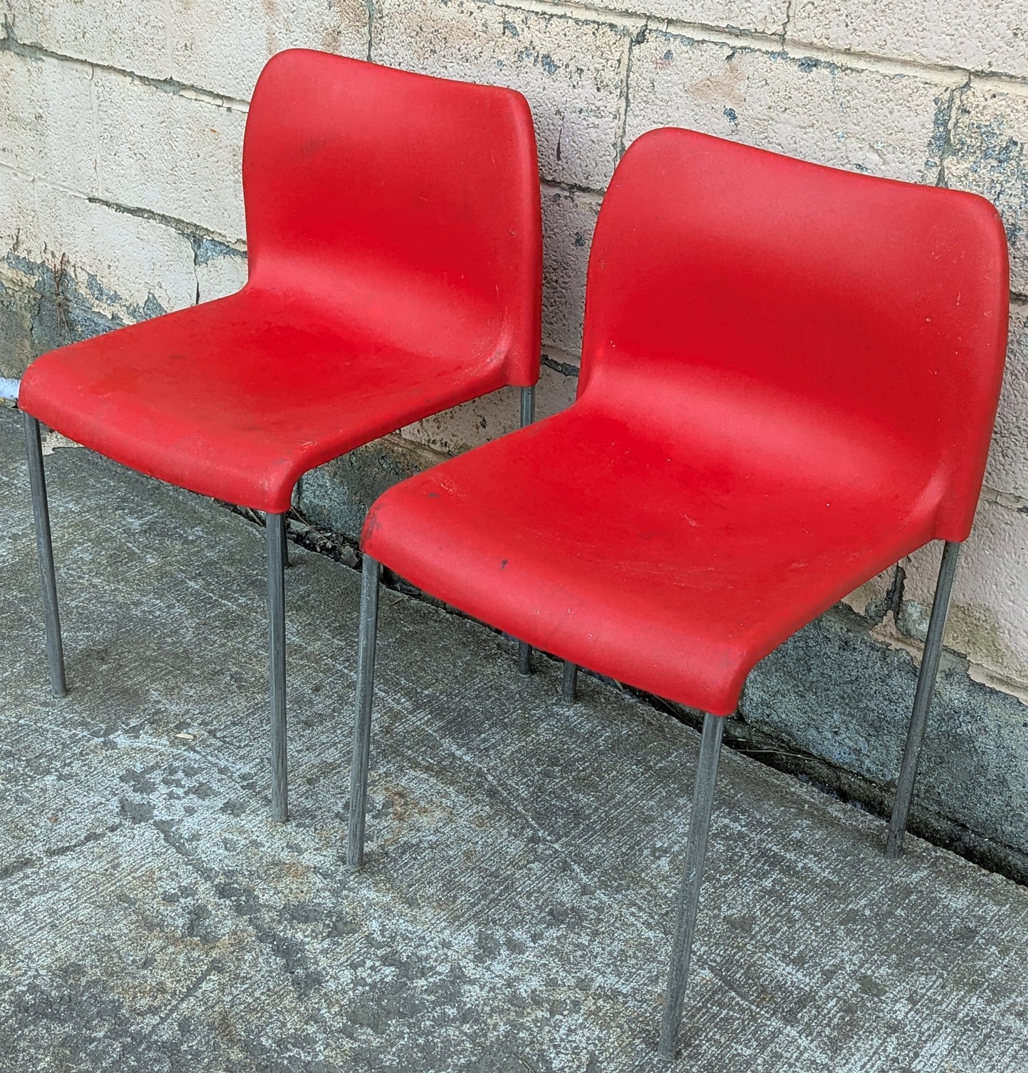 Pair of Vintage Old 1980's Kusch+ Co. Red Stackable Lounge Lobby Office School Seat Chairs