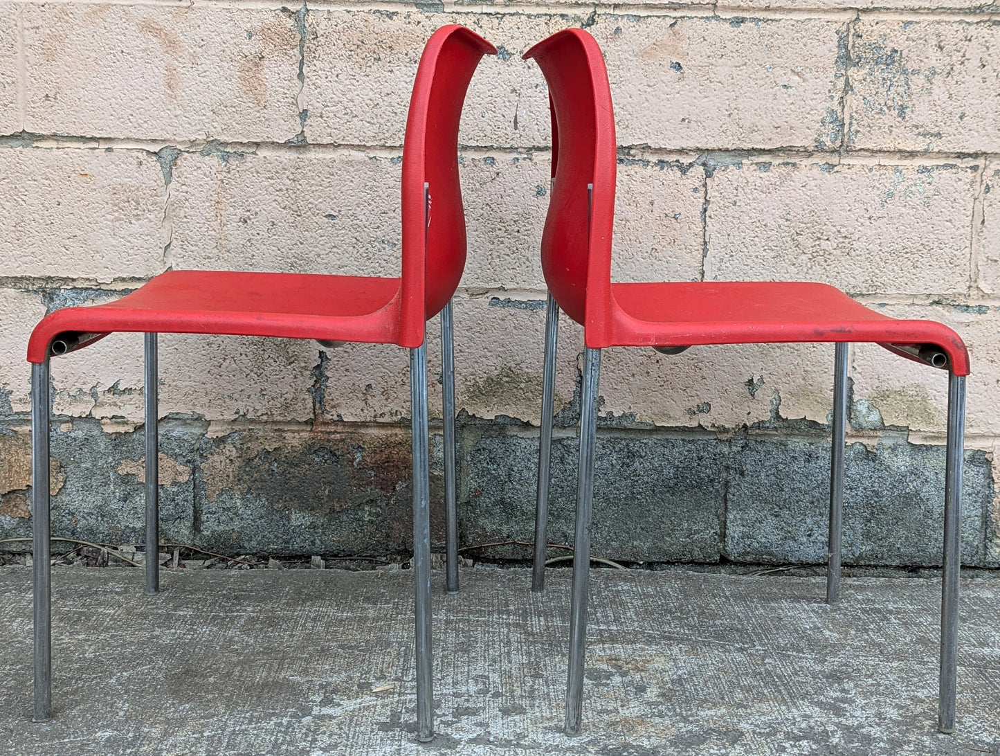 Pair of Vintage Old 1980's Kusch+ Co. Red Stackable Lounge Lobby Office School Seat Chairs