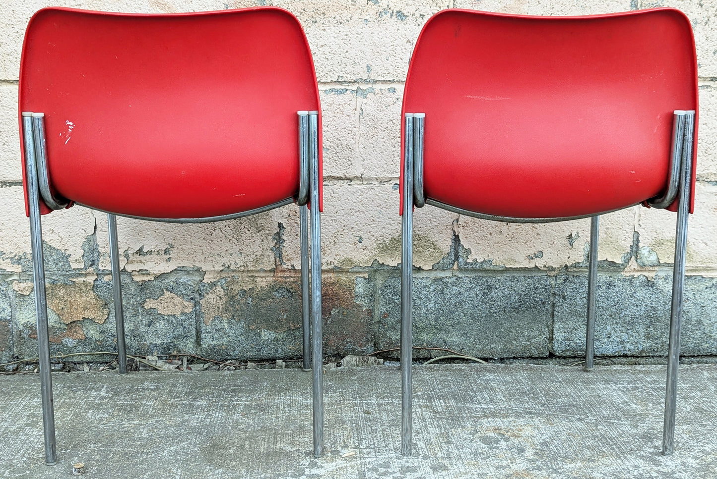 Pair of Vintage Old 1980's Kusch+ Co. Red Stackable Lounge Lobby Office School Seat Chairs