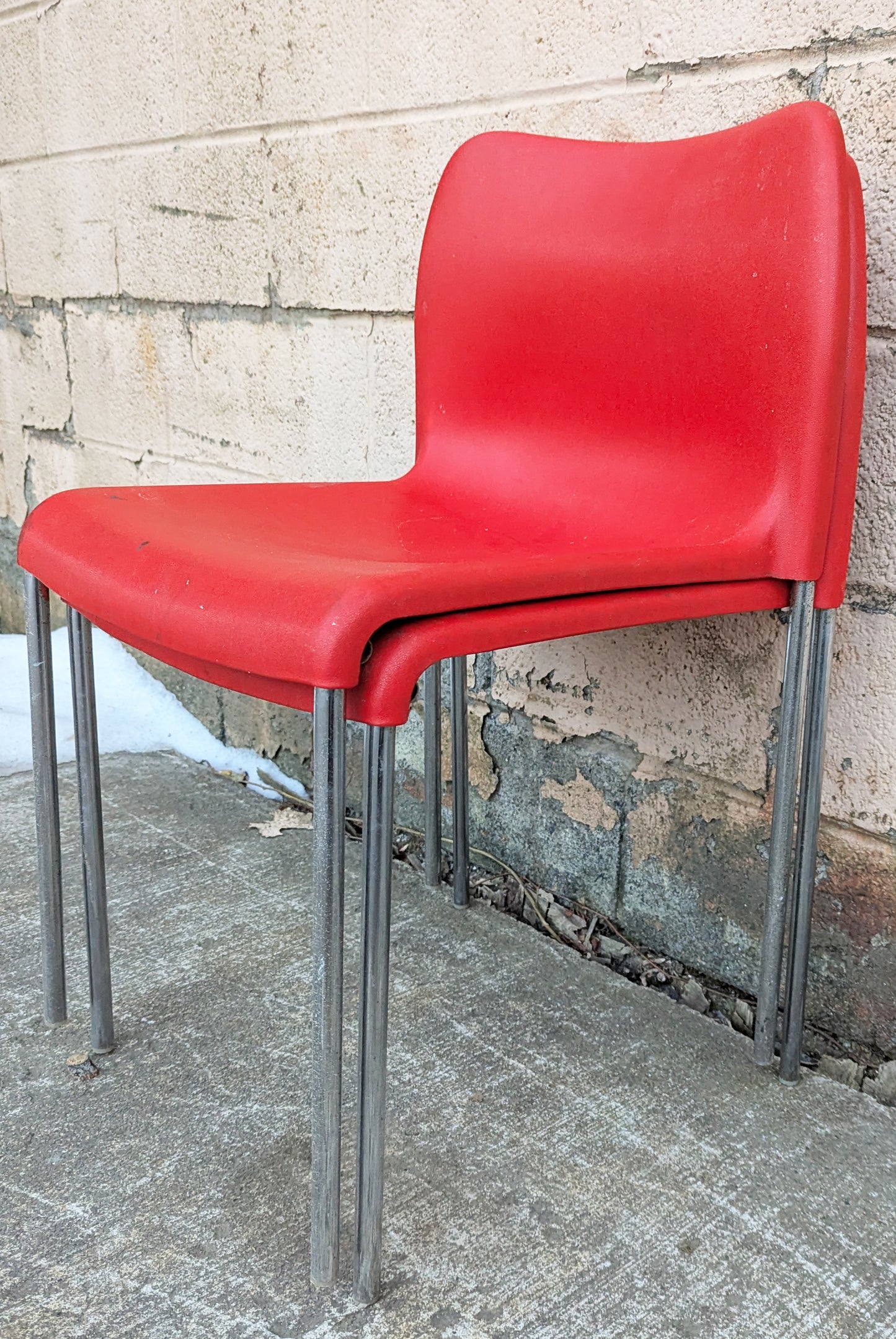 Pair of Vintage Old 1980's Kusch+ Co. Red Stackable Lounge Lobby Office School Seat Chairs