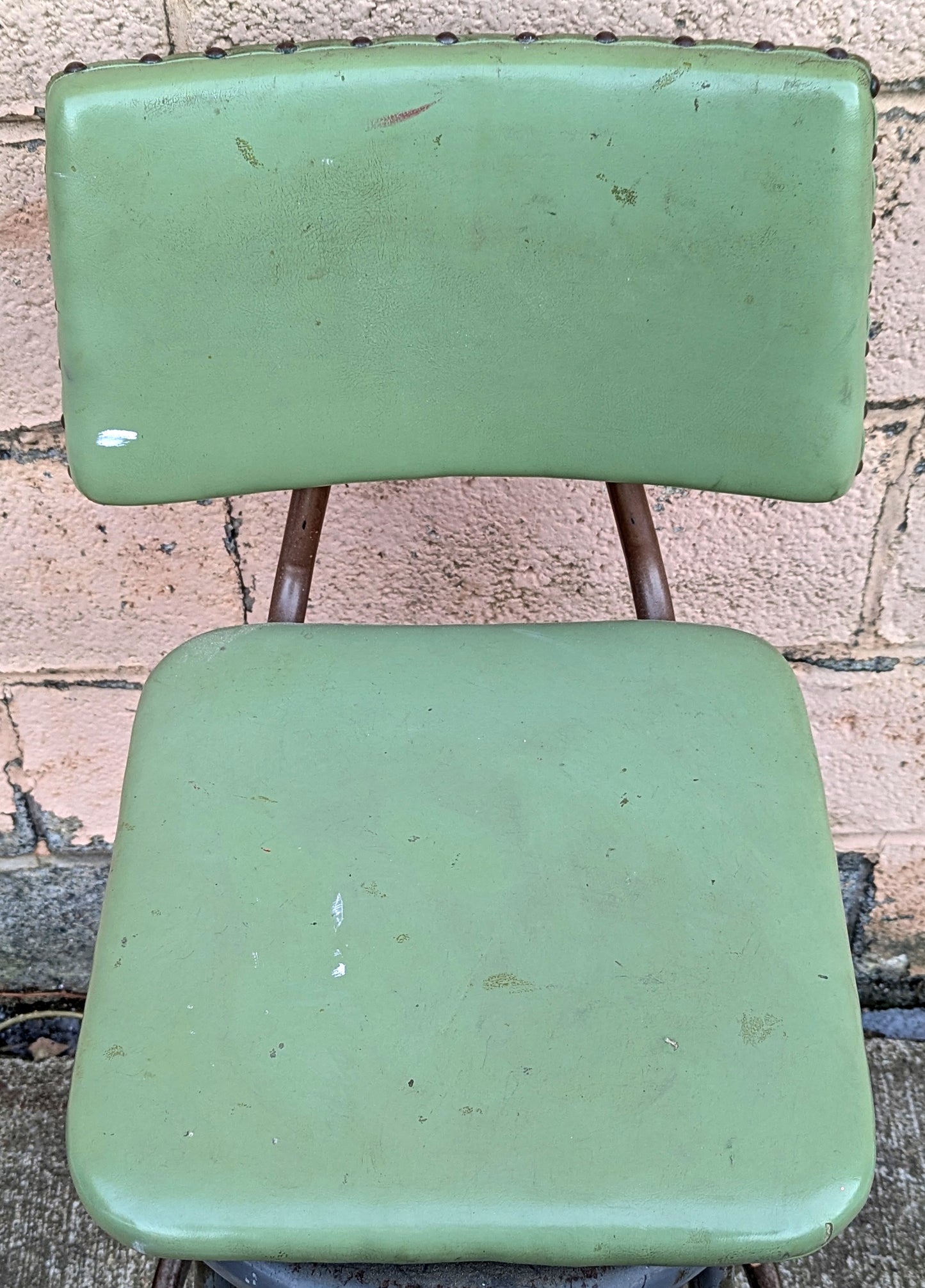 Vintage Steel Metal Vinyl "Royal Mfg. Co" Upholstered Machinist Industrial Office Rocking Swivel Chair Stool