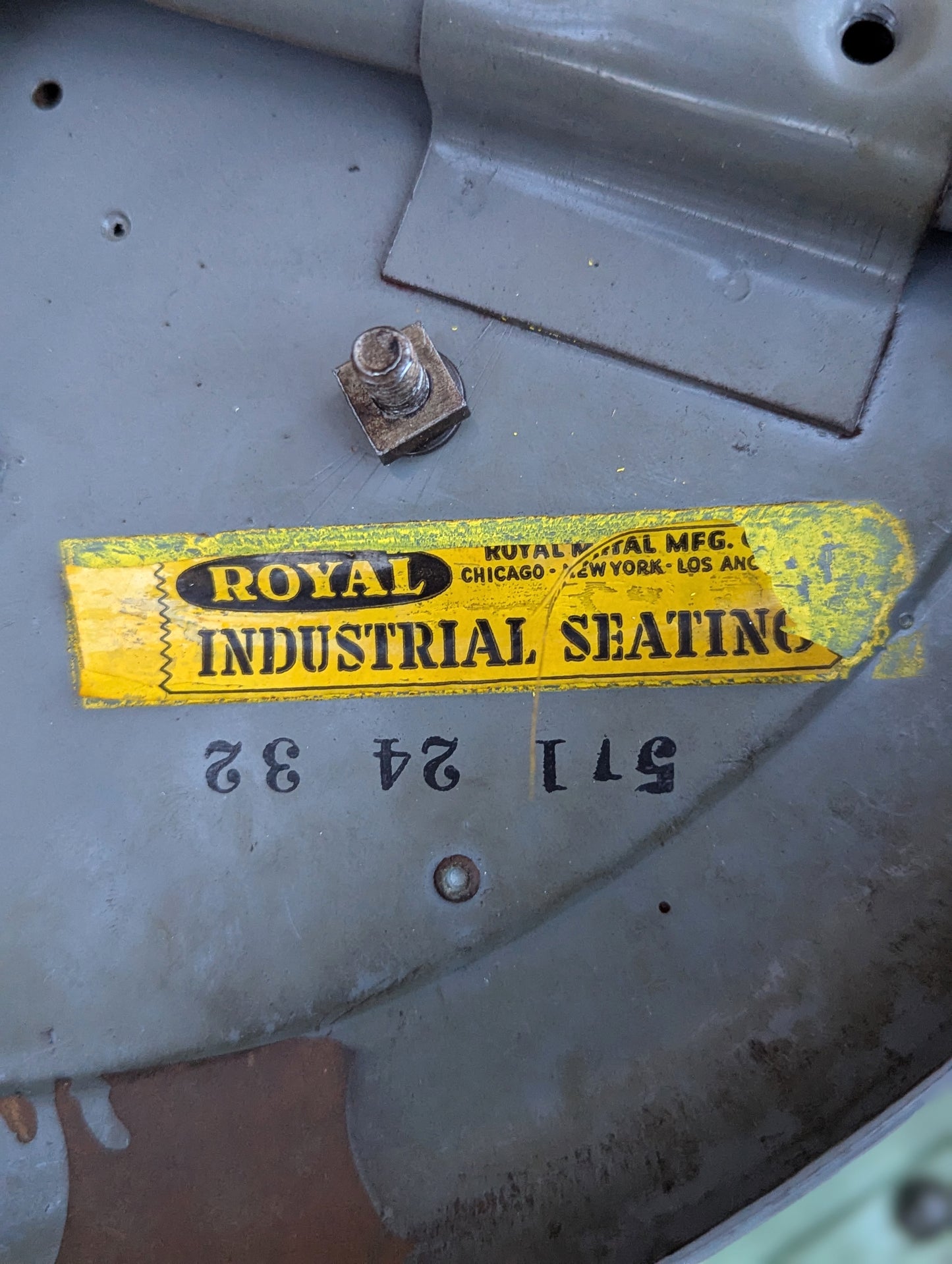 Vintage Steel Metal Vinyl "Royal Mfg. Co" Upholstered Machinist Industrial Office Rocking Swivel Chair Stool