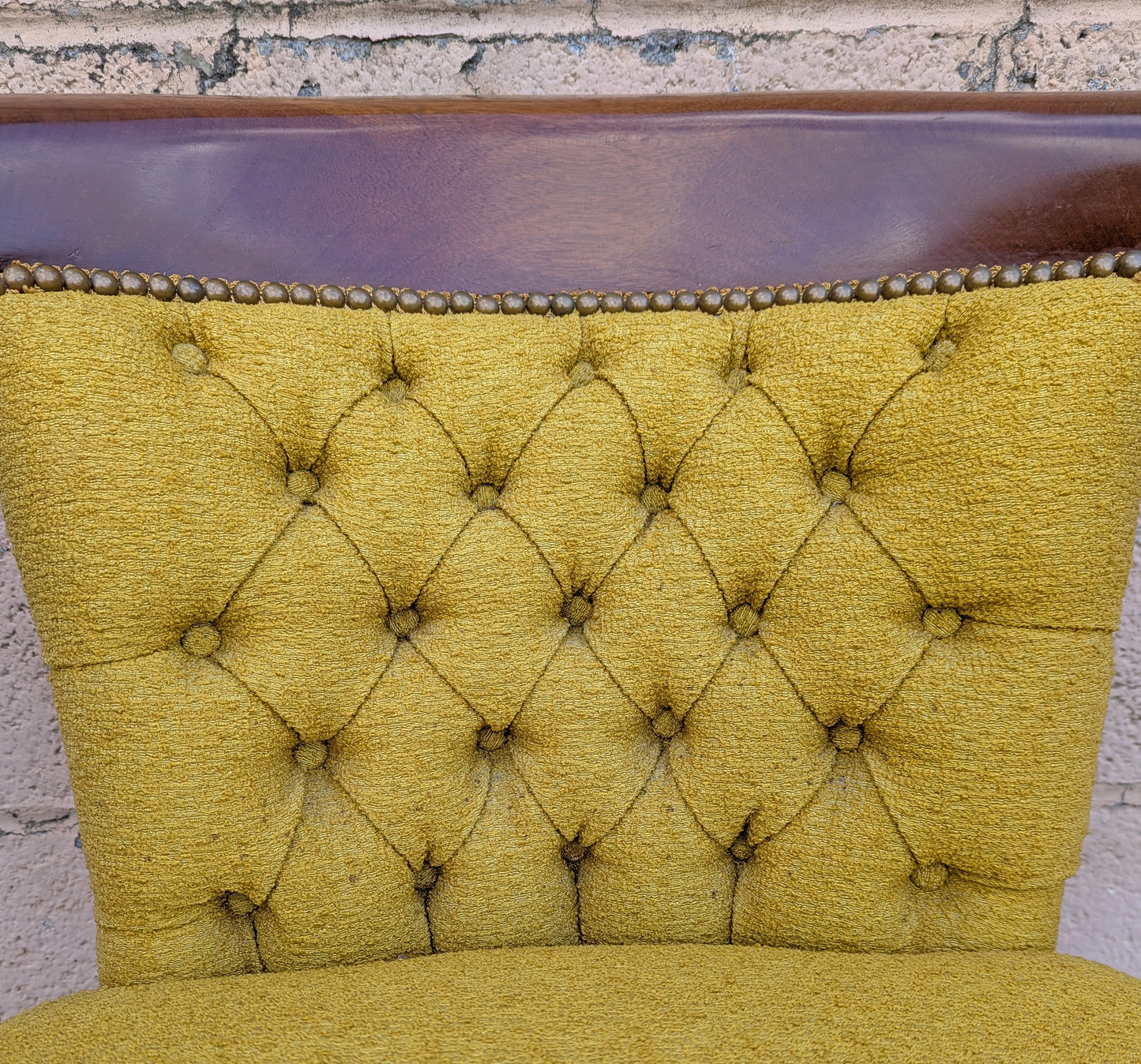 Vintage Old Solid Mahogany Wood Wooden Side Dining Lounge Accent Chair Arm Armchair Armrest Upholstered Upholstery Fabric Seat Bergerie