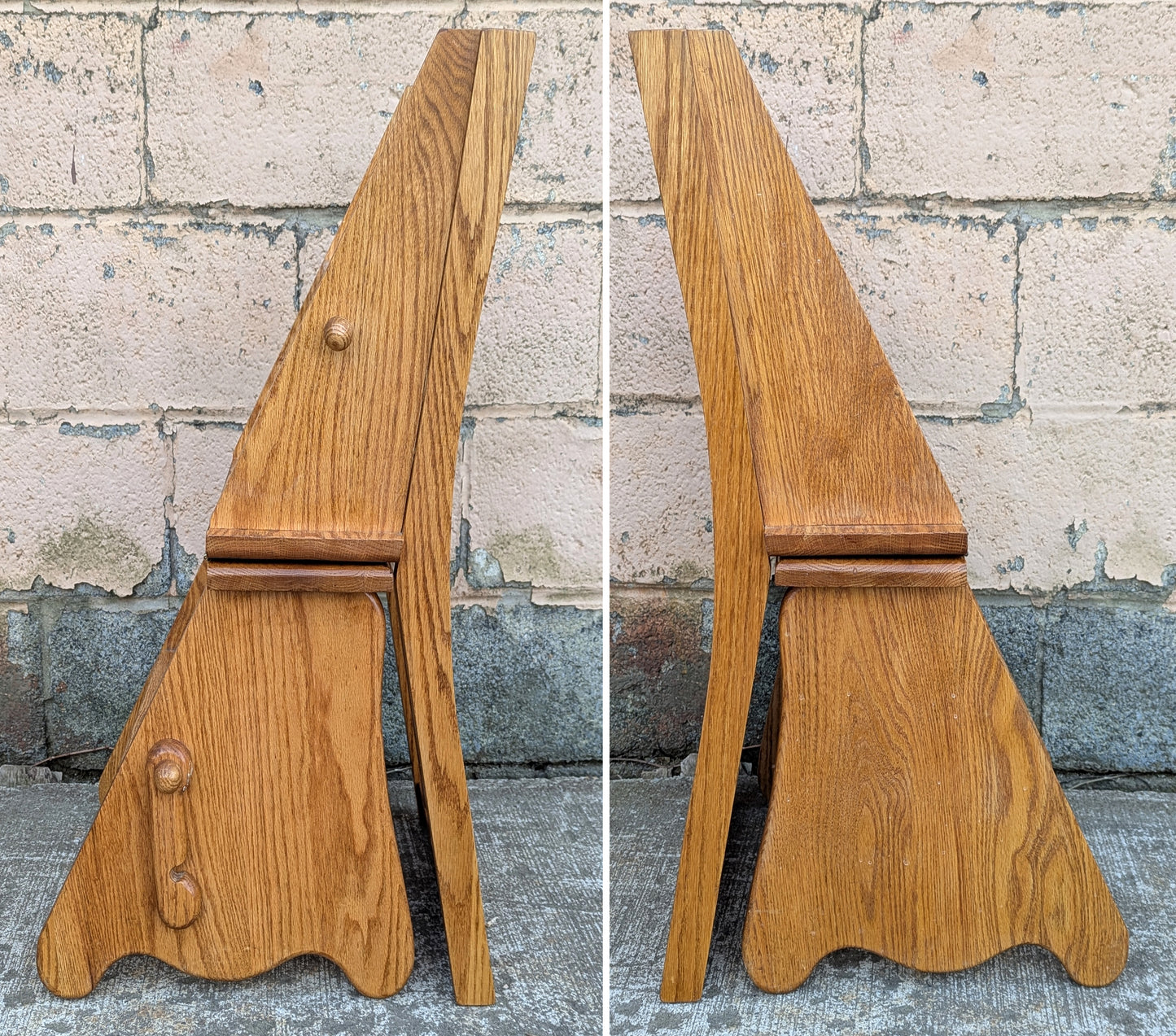 Antique Vintage Old Reclaimed Salvaged Handmade SOLID Oak Wood Wooden Side Accent Stand Step Stool Foot Chair