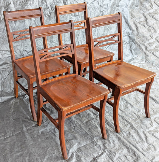 Vintage Antique "J.B. Van Sciver Co." Old Reclaimed Salvaged SOLID Hard Wood Wooden Dining Room Set Chairs Table Leaf