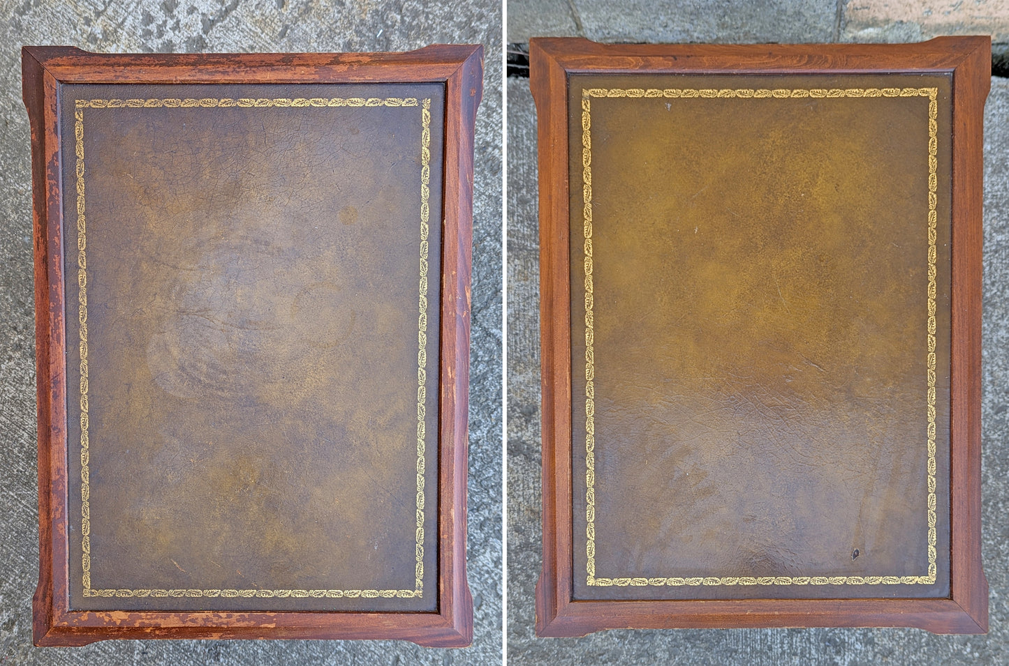 Pair Vintage Antique Old Reclaimed Salvaged SOLID Hard Wood Wooden Leather Top Drawer End Side Bed Table Nightstand Nightshelf Stand