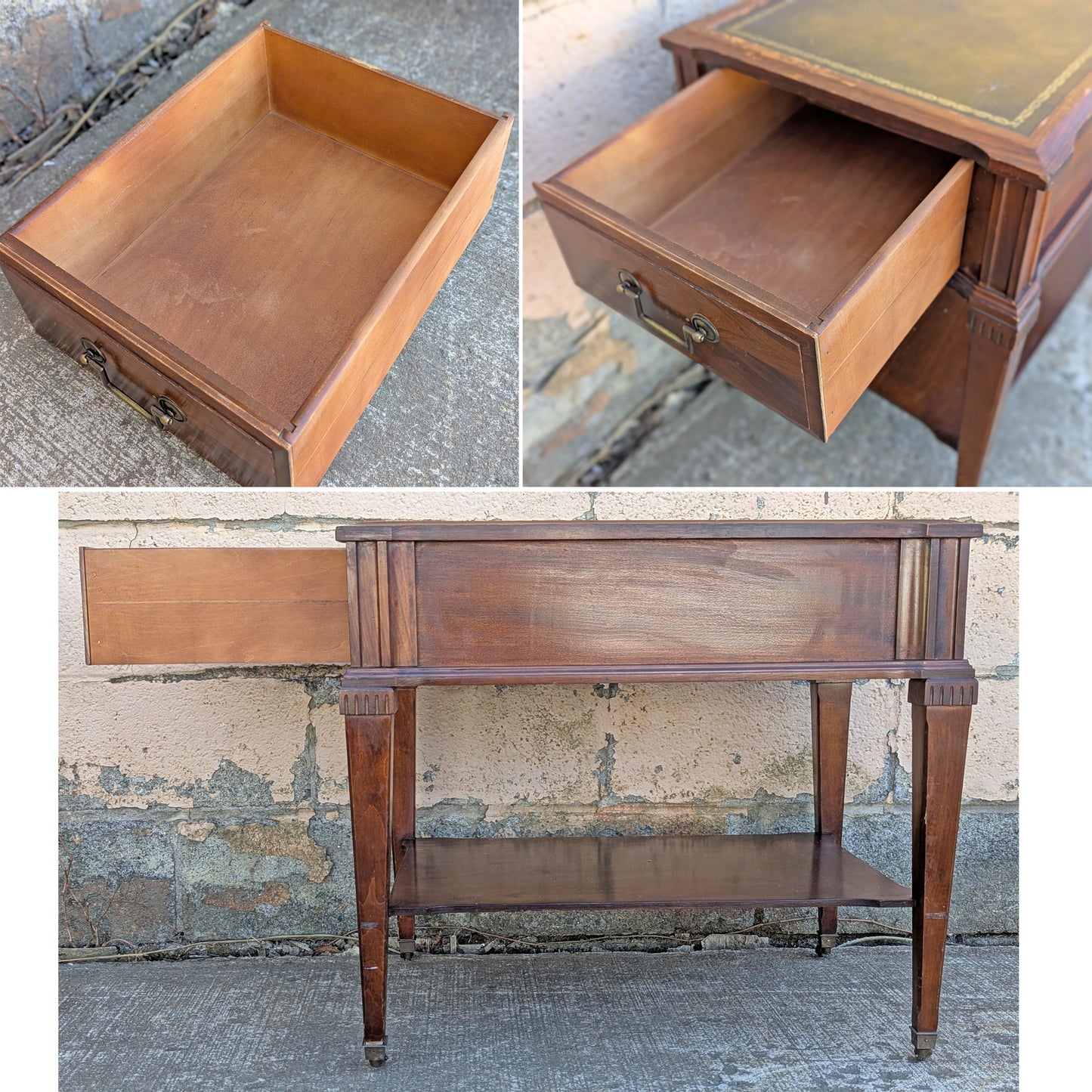 Pair Vintage Antique Old Reclaimed Salvaged SOLID Hard Wood Wooden Leather Top Drawer End Side Bed Table Nightstand Nightshelf Stand