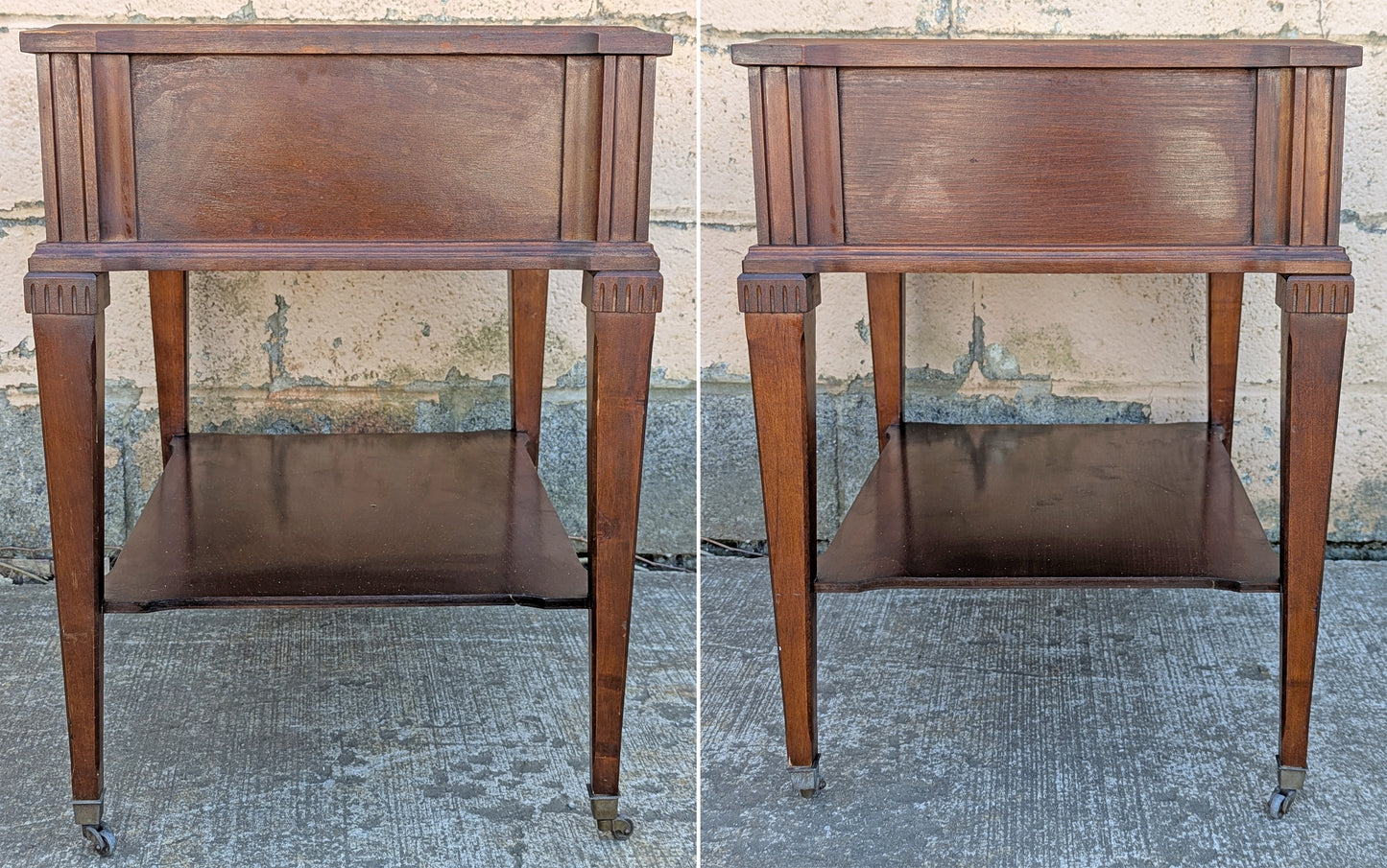 Pair Vintage Antique Old Reclaimed Salvaged SOLID Hard Wood Wooden Leather Top Drawer End Side Bed Table Nightstand Nightshelf Stand