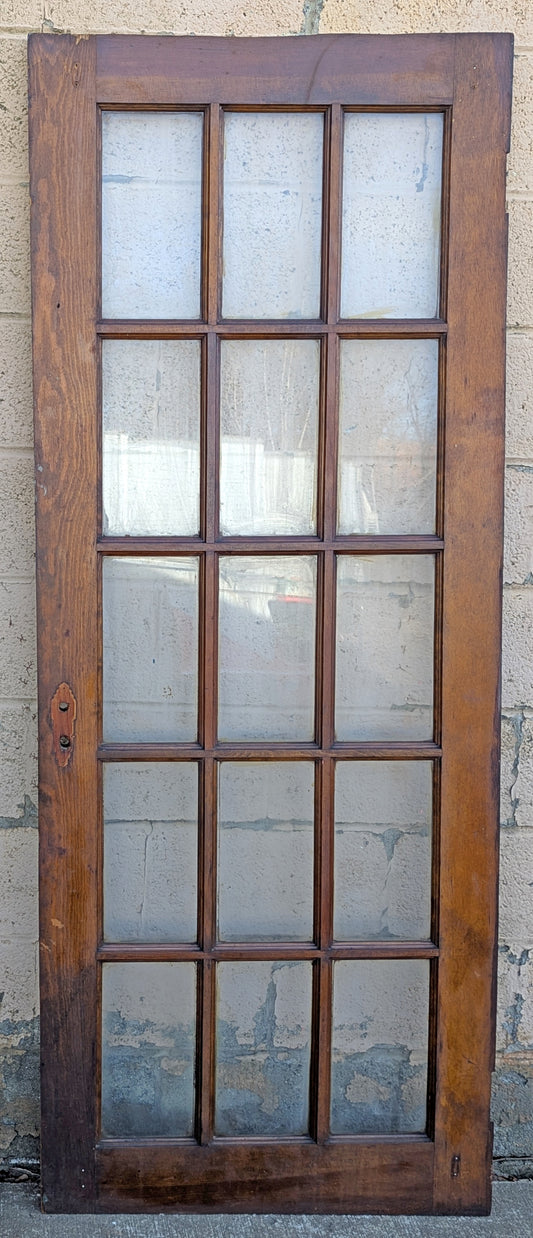 29"x76" Antique Vintage Old Reclaimed Salvaged Wood Wooden Exterior French Door Window Glass Lite Pane